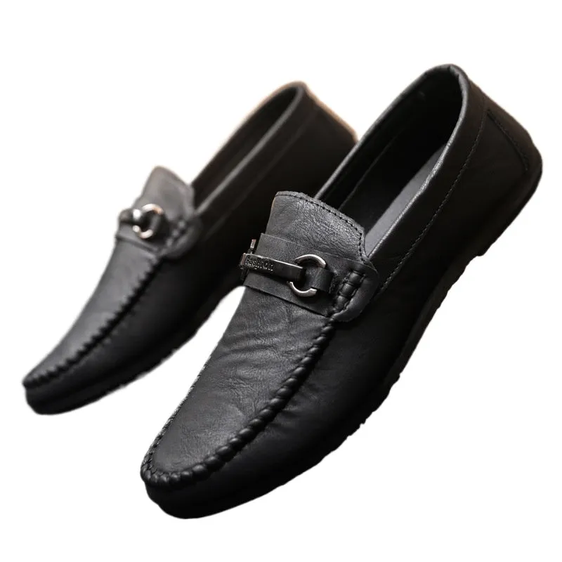 Low-top men's soft-soled shoes, one-pedal loafers, wear-resistant trend handmade high-end British business lazy leather shoes