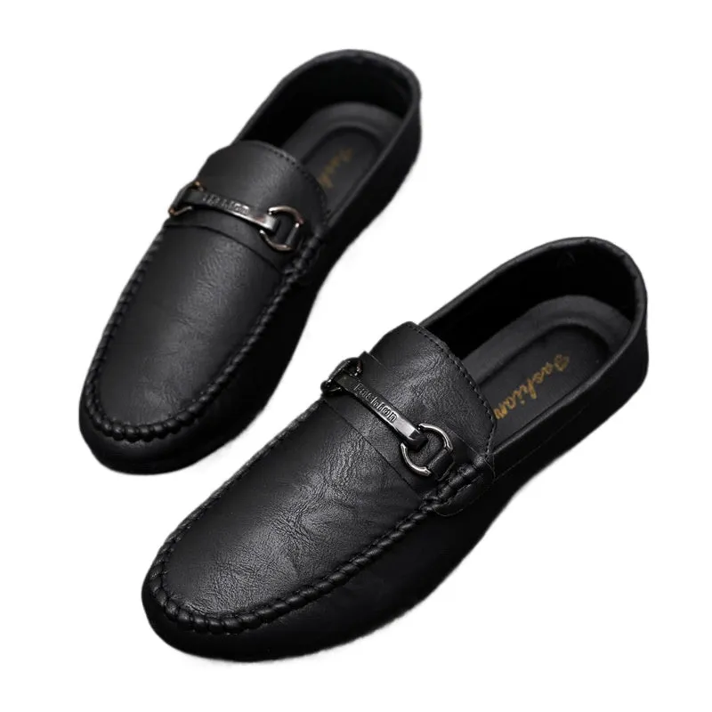 Low-top men's soft-soled shoes, one-pedal loafers, wear-resistant trend handmade high-end British business lazy leather shoes