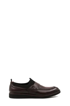 Men's Brown Leather Slip-On Loafers with Decorative Buckle - Wessi