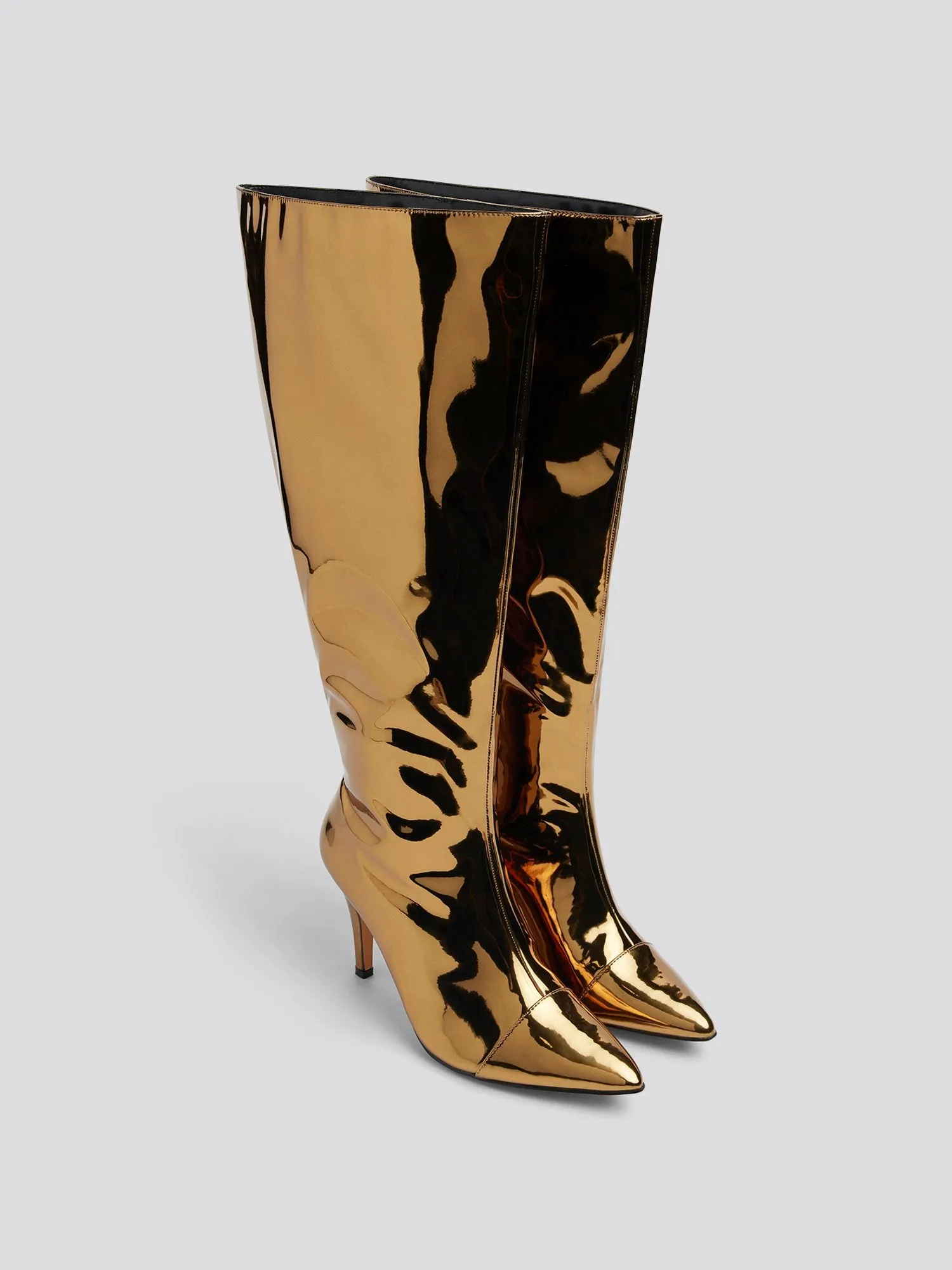 Mona Metallic Wide Calf Knee High Boots