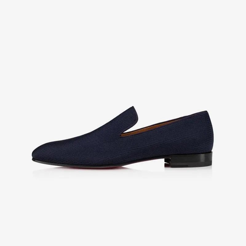 Navy Loafers Men Fabric Leather Slip On