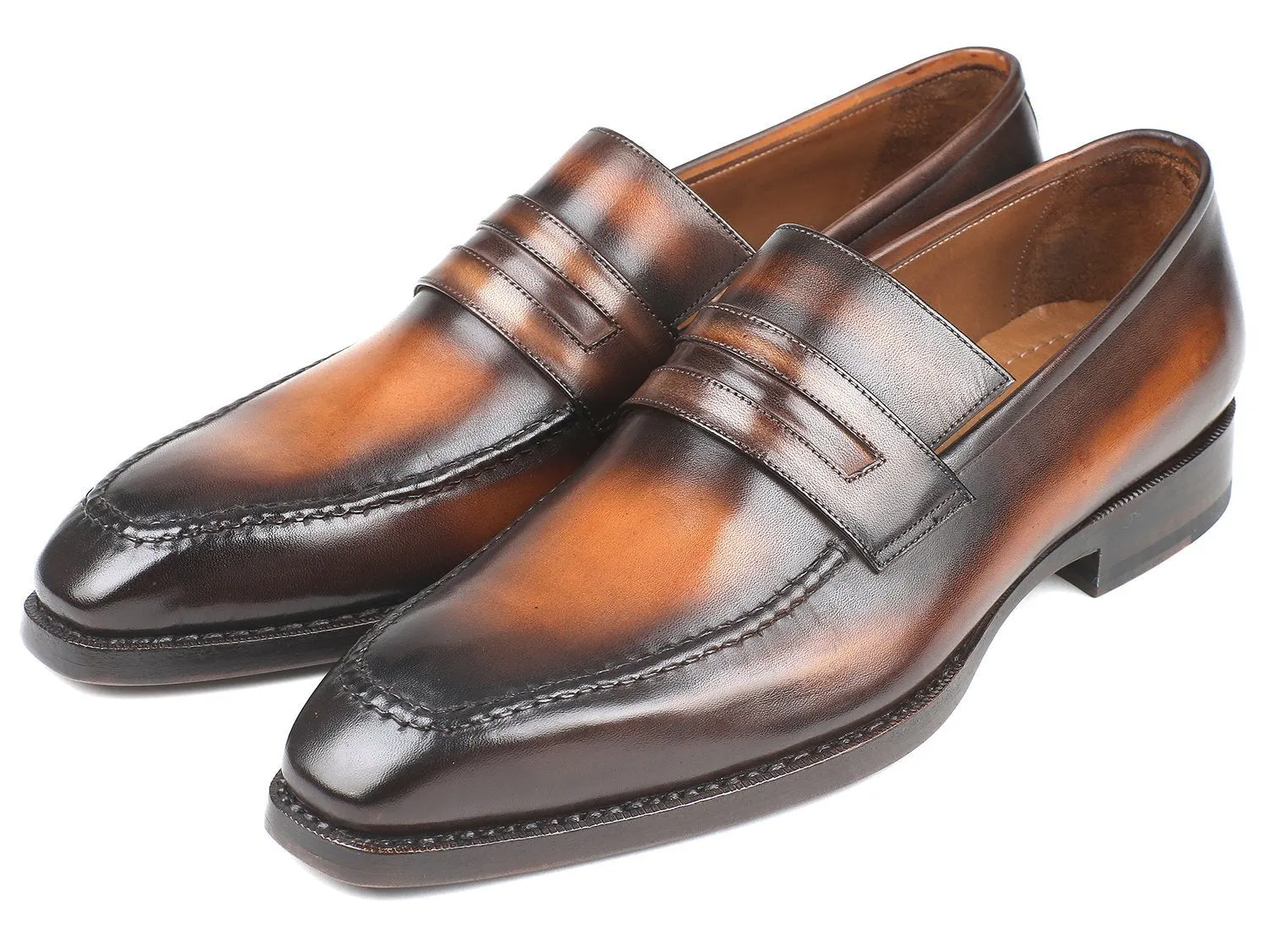 Paul Parkman Brown Burnished Goodyear Welted Loafers Shoes (ID#36LFBRW)