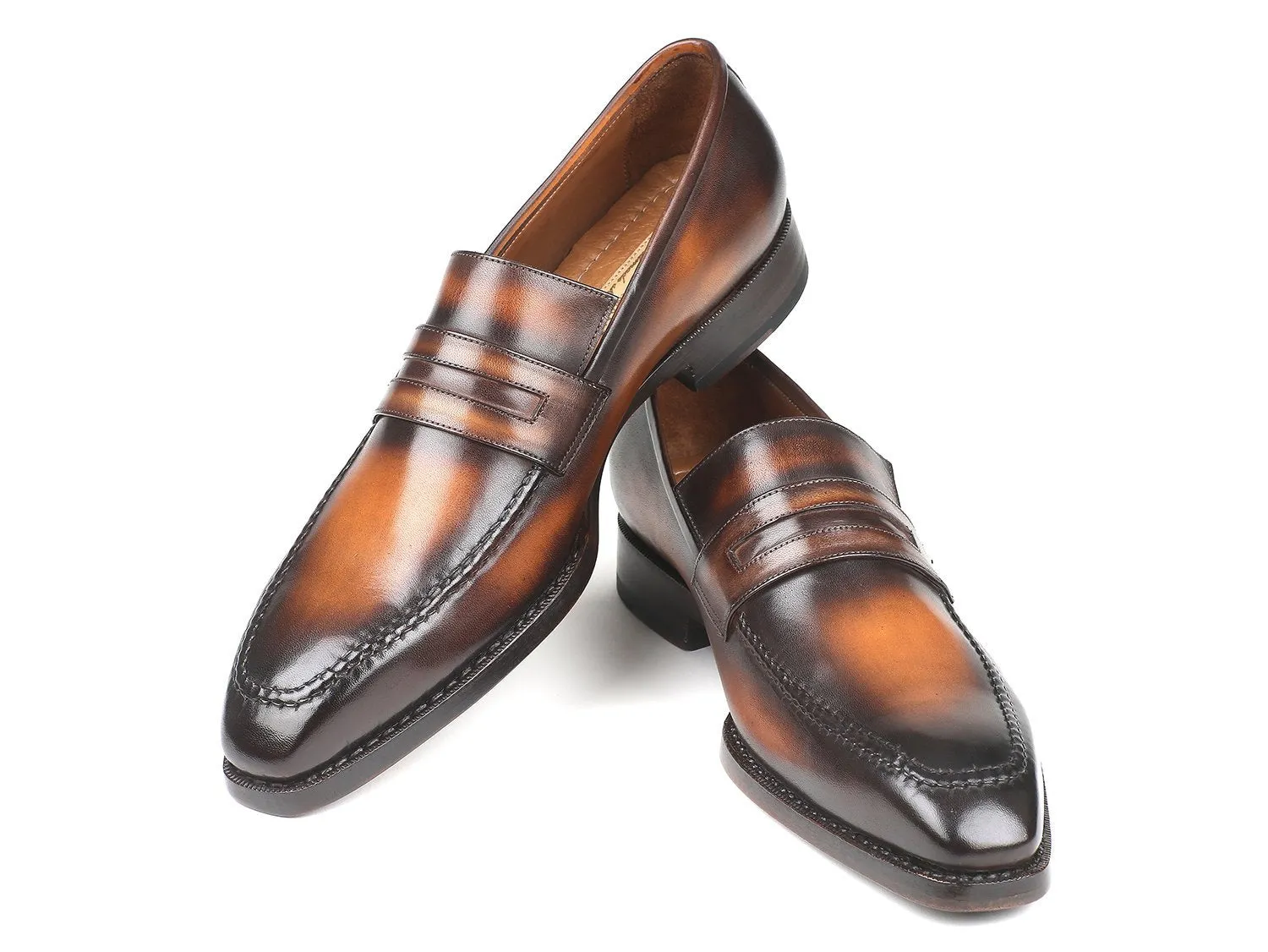 Paul Parkman Brown Burnished Goodyear Welted Loafers Shoes (ID#36LFBRW)