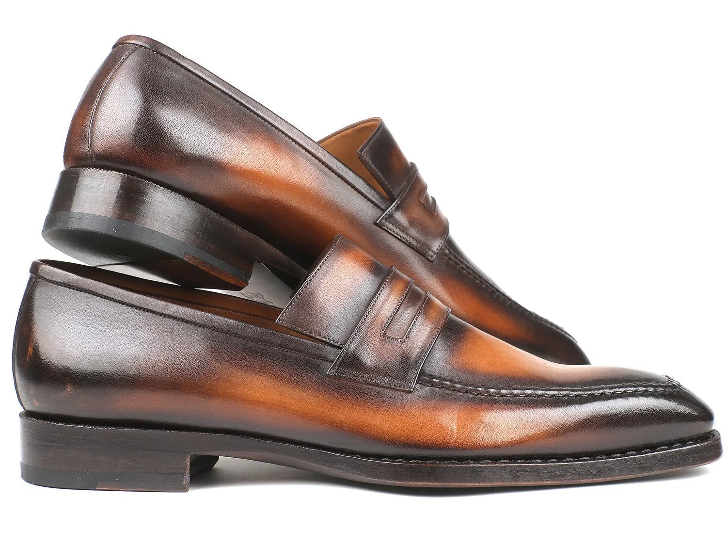 Paul Parkman Brown Burnished Goodyear Welted Loafers Shoes (ID#36LFBRW)