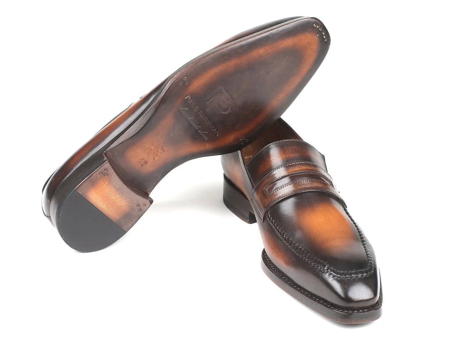 Paul Parkman Brown Burnished Goodyear Welted Loafers Shoes (ID#36LFBRW)
