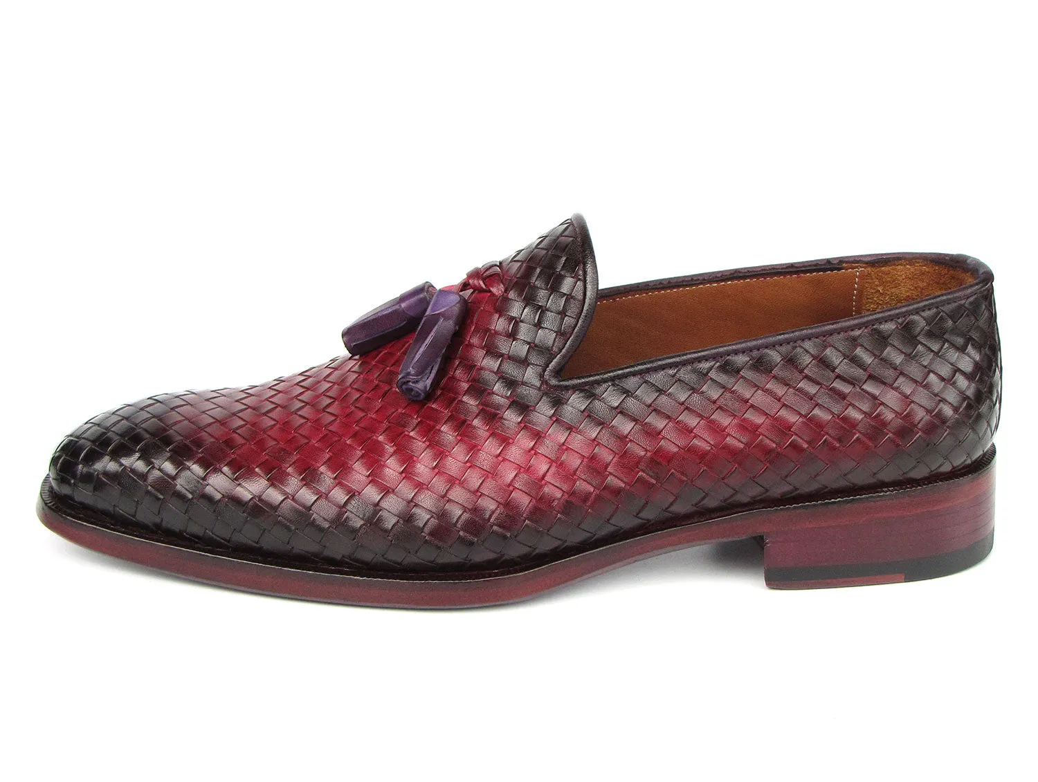 Paul Parkman Men's Woven Leather Tassel Loafers Burgundy
