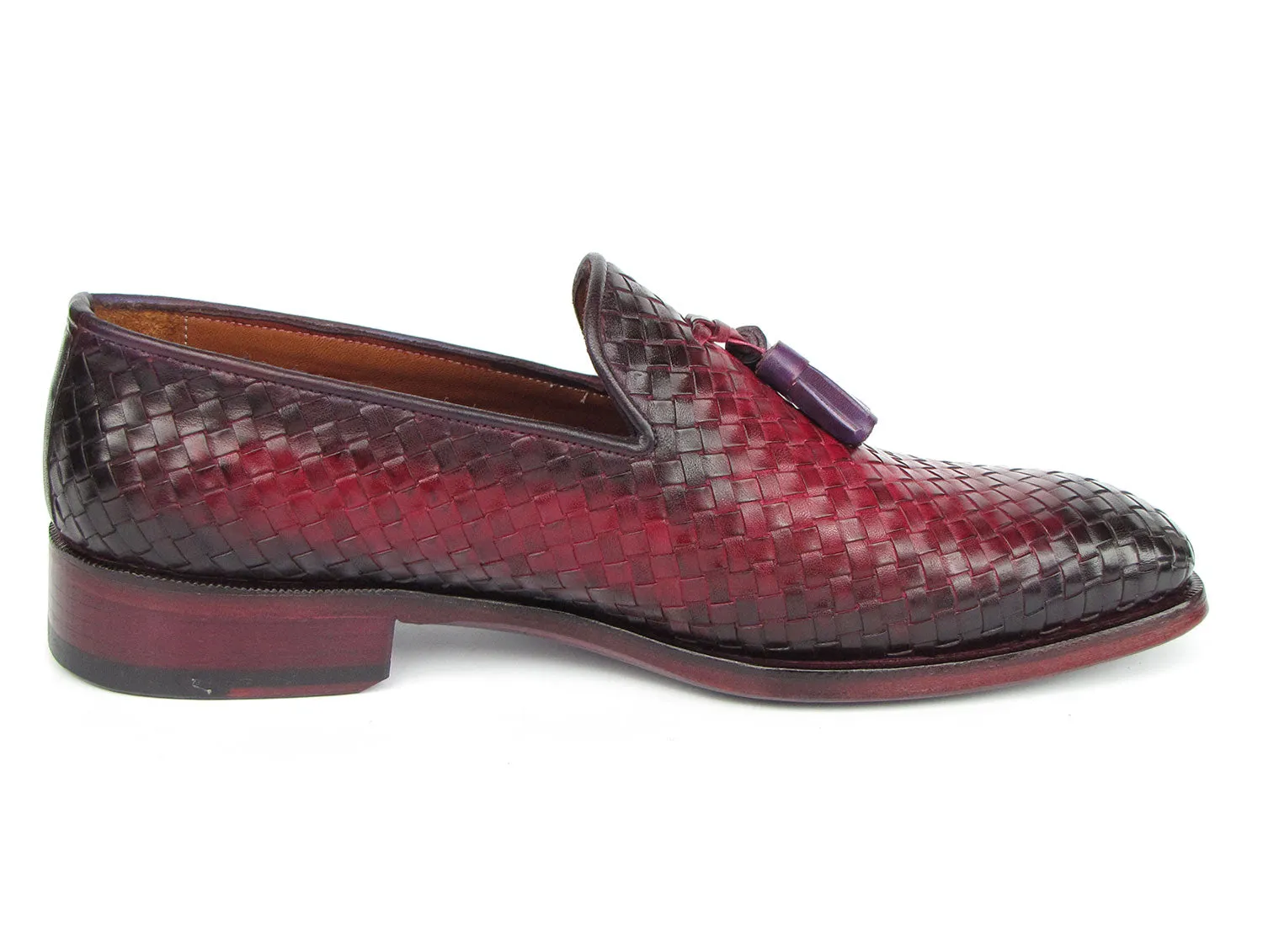 Paul Parkman Men's Woven Leather Tassel Loafers Burgundy