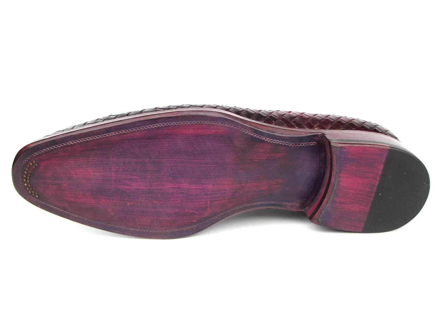 Paul Parkman Men's Woven Leather Tassel Loafers Burgundy