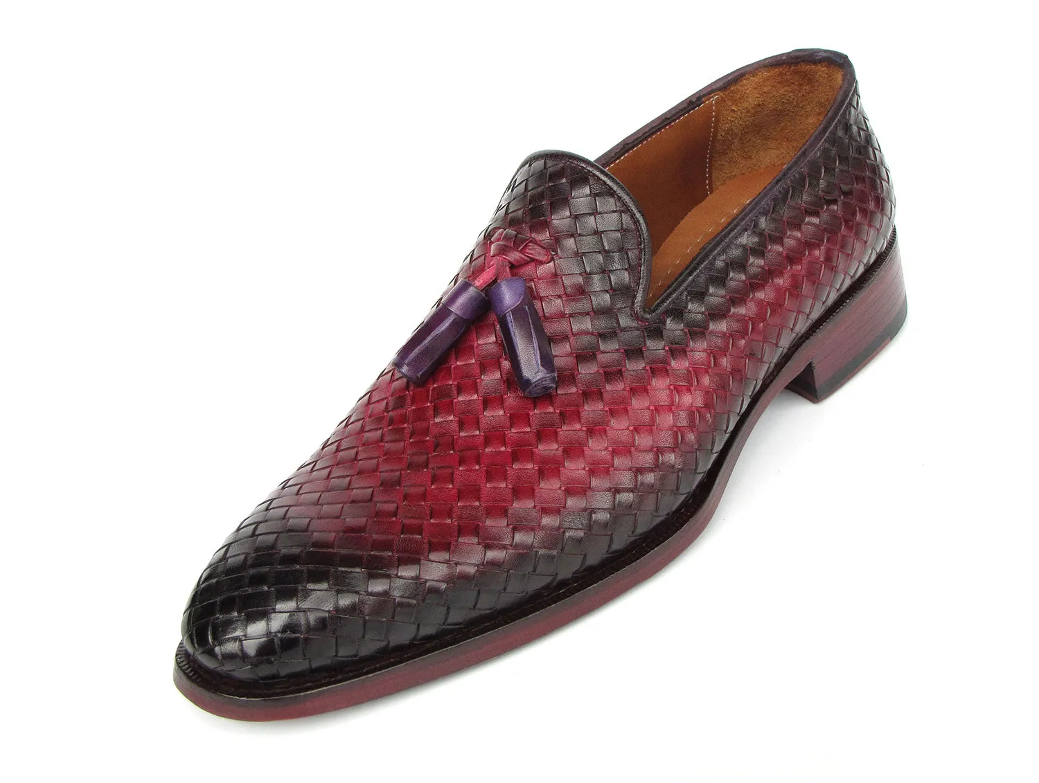 Paul Parkman Men's Woven Leather Tassel Loafers Burgundy