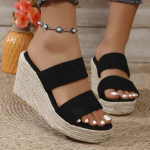 Peep toe slip on espadrille wedge sandals