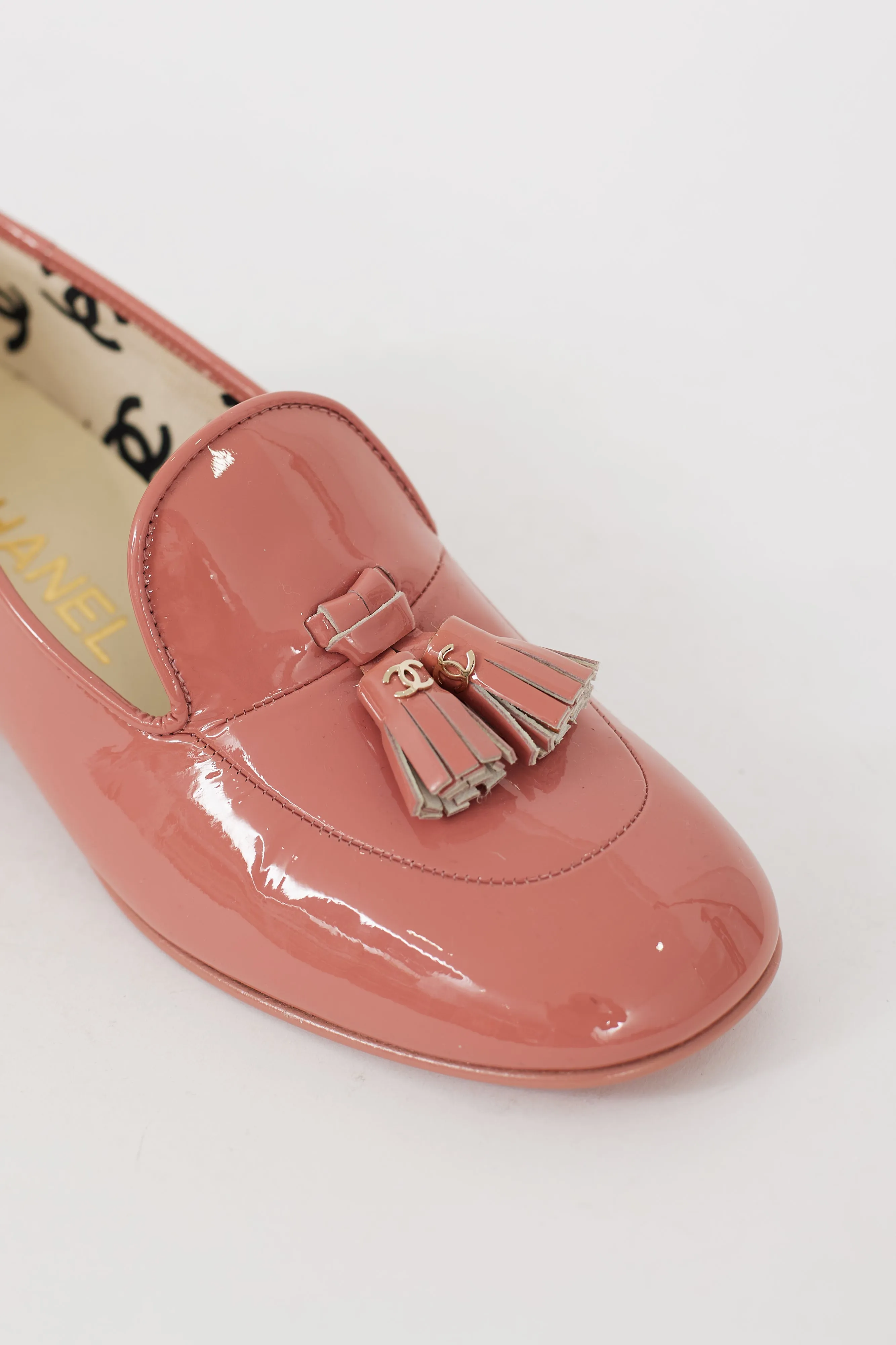 Pink & Gold Patent Leather Tassel Loafer