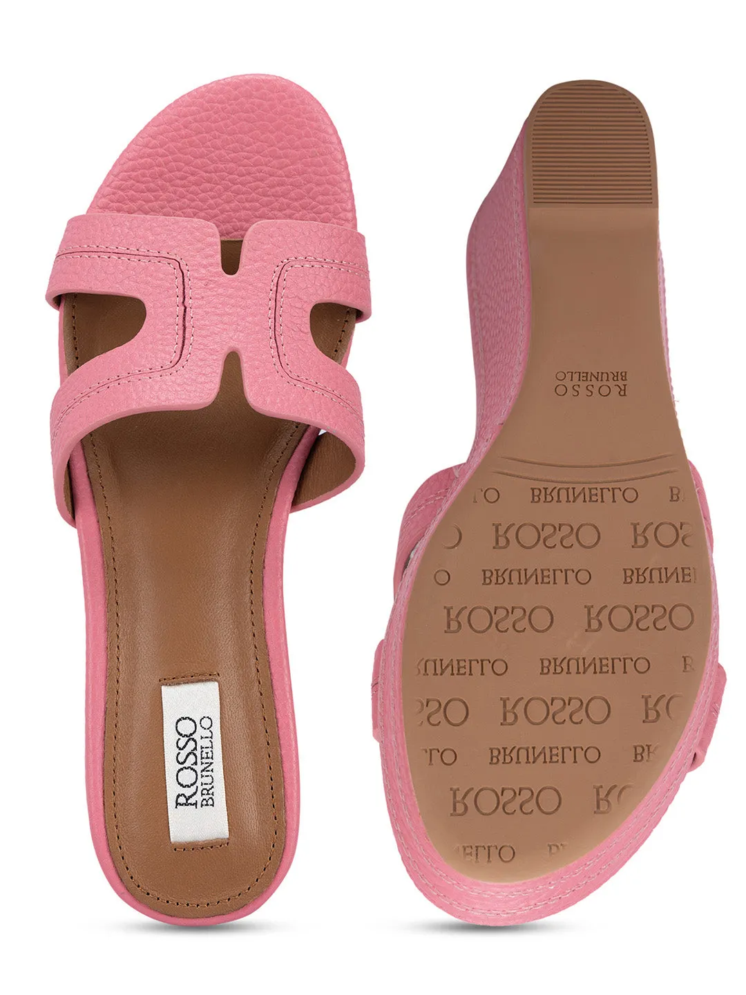 Pink Textured Leather Wedges