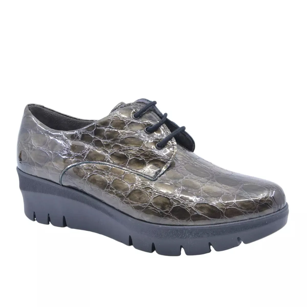 Pitillos 5340 Croc Print Leather Wedge Shoe Smokey Grey