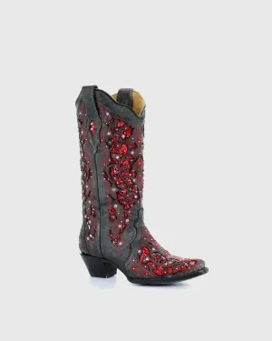 Placida Vintage Embroidery Rhinestone Knee High Boots