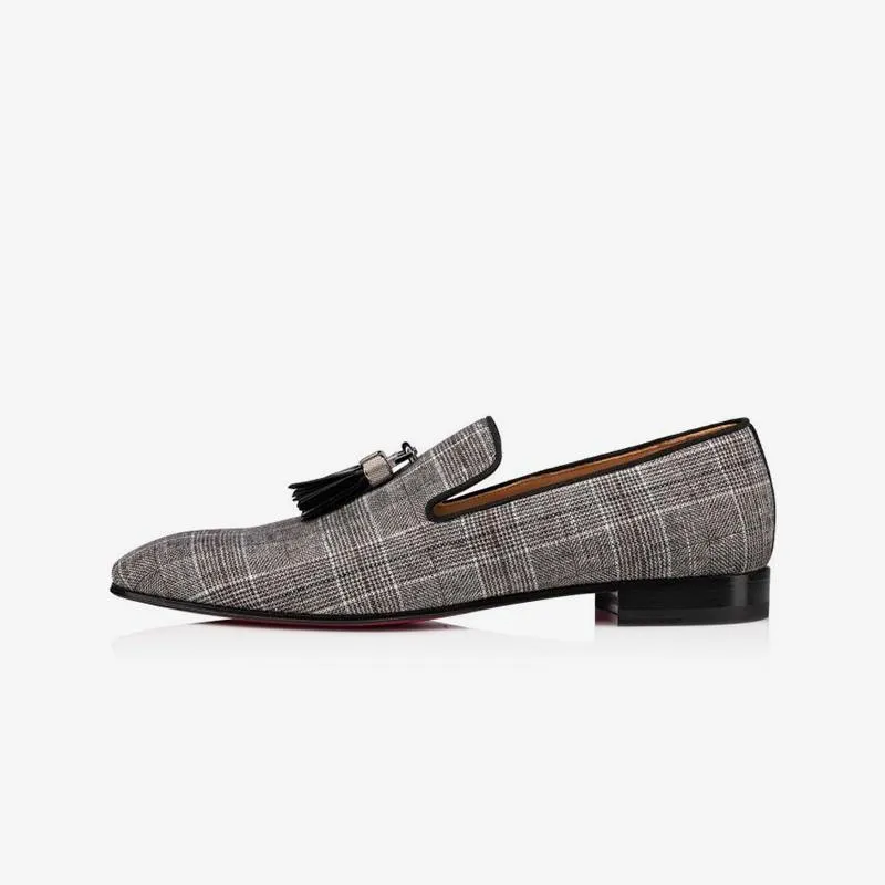 Plaid Men Loafers Metal Tassel Shoes Calf