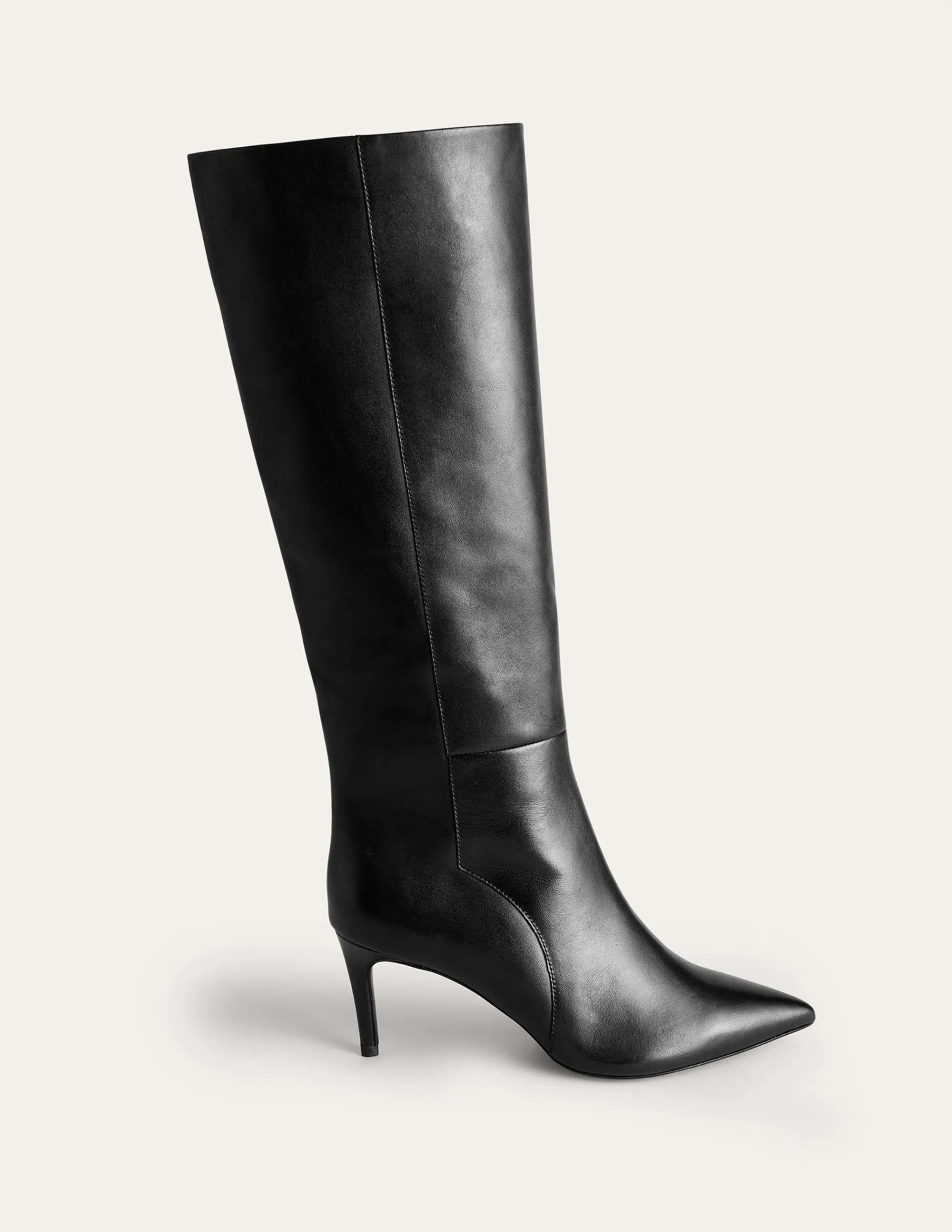 Pointed-Toe Knee-High Boots-Black Leather