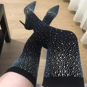 Popular Over The Knee High Thigh Sock Boots  
Crystal/Diamond High Heels