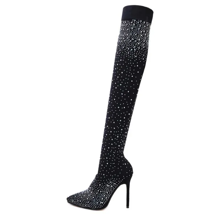 Popular Over The Knee High Thigh Sock Boots  
Crystal/Diamond High Heels