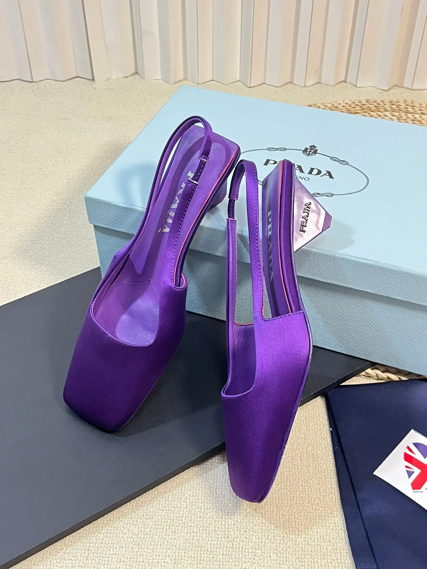 PRA SQUARE TOE SLINGBACK PUMPS VIOLET SATIN