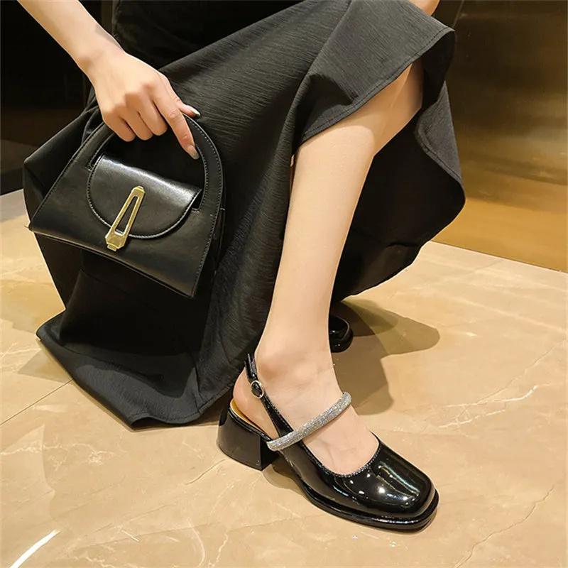 PU patent leather rhinestone strap marry janel loafers shoes backstrap loafers