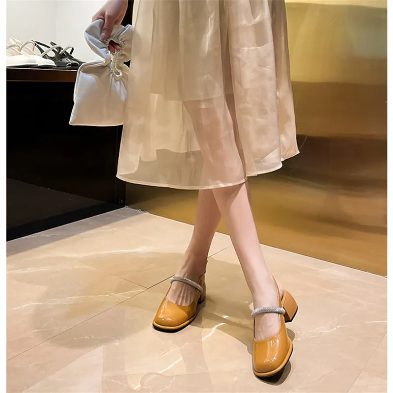 PU patent leather rhinestone strap marry janel loafers shoes backstrap loafers