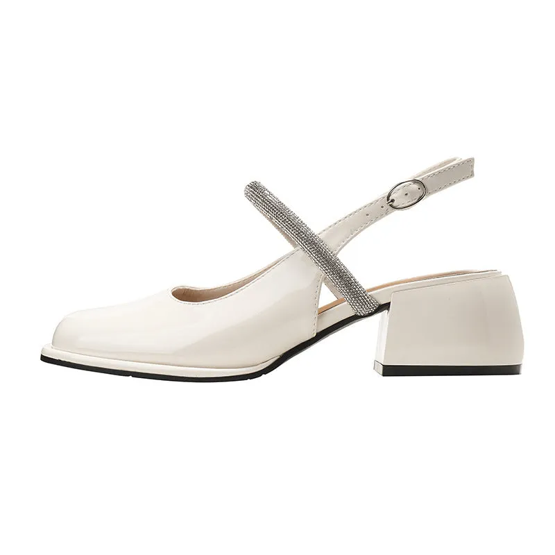 PU patent leather rhinestone strap marry janel loafers shoes backstrap loafers