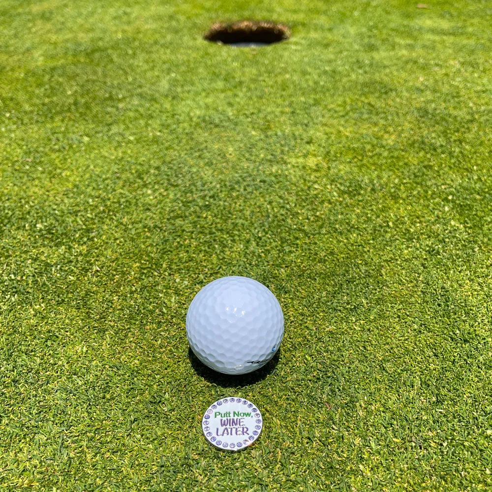 Putt Now, Wine Later Golf Ball Marker With Colored Clip