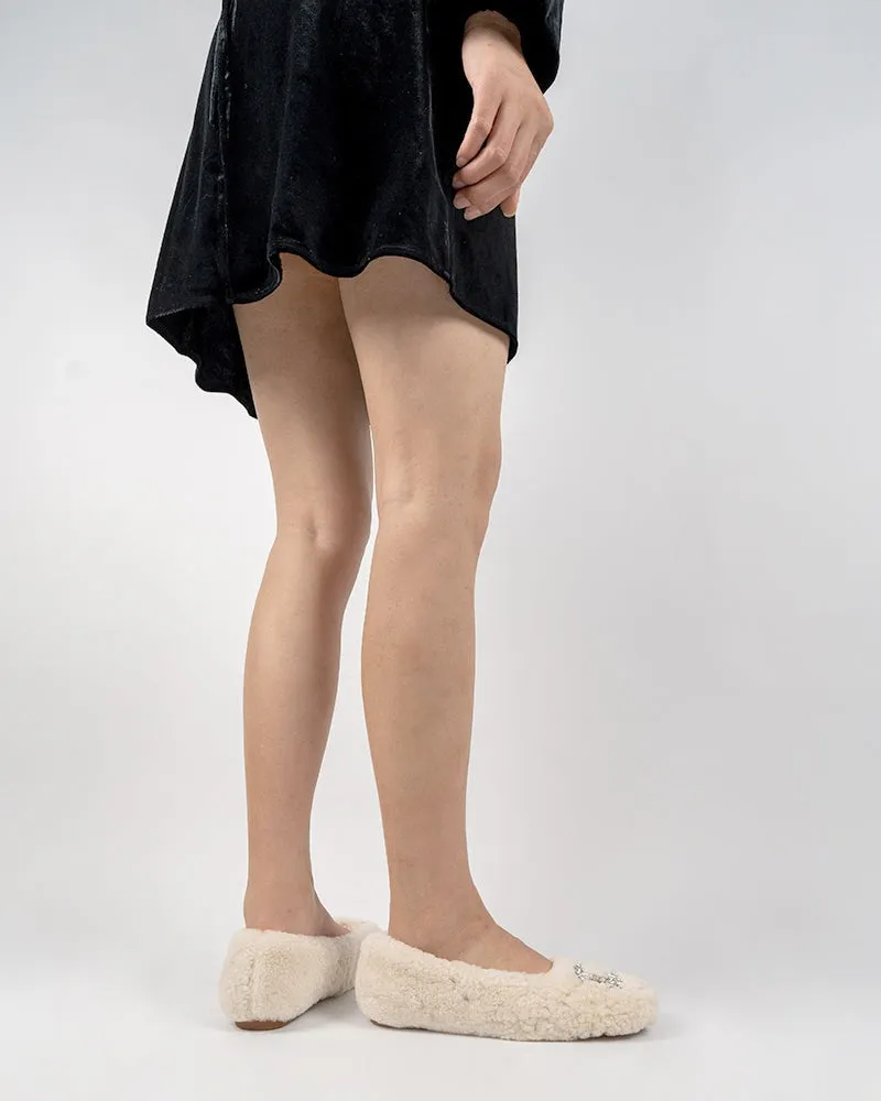 Rhinestone Square Buckle Fuzzy Slip On Slippers Loafers