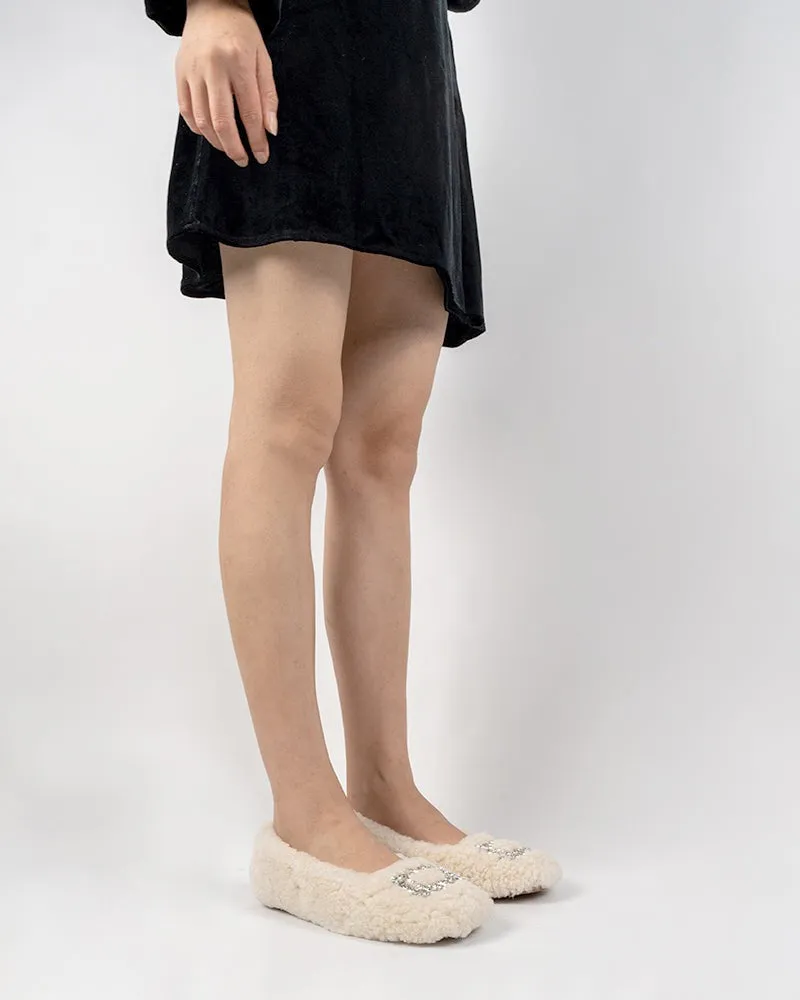 Rhinestone Square Buckle Fuzzy Slip On Slippers Loafers