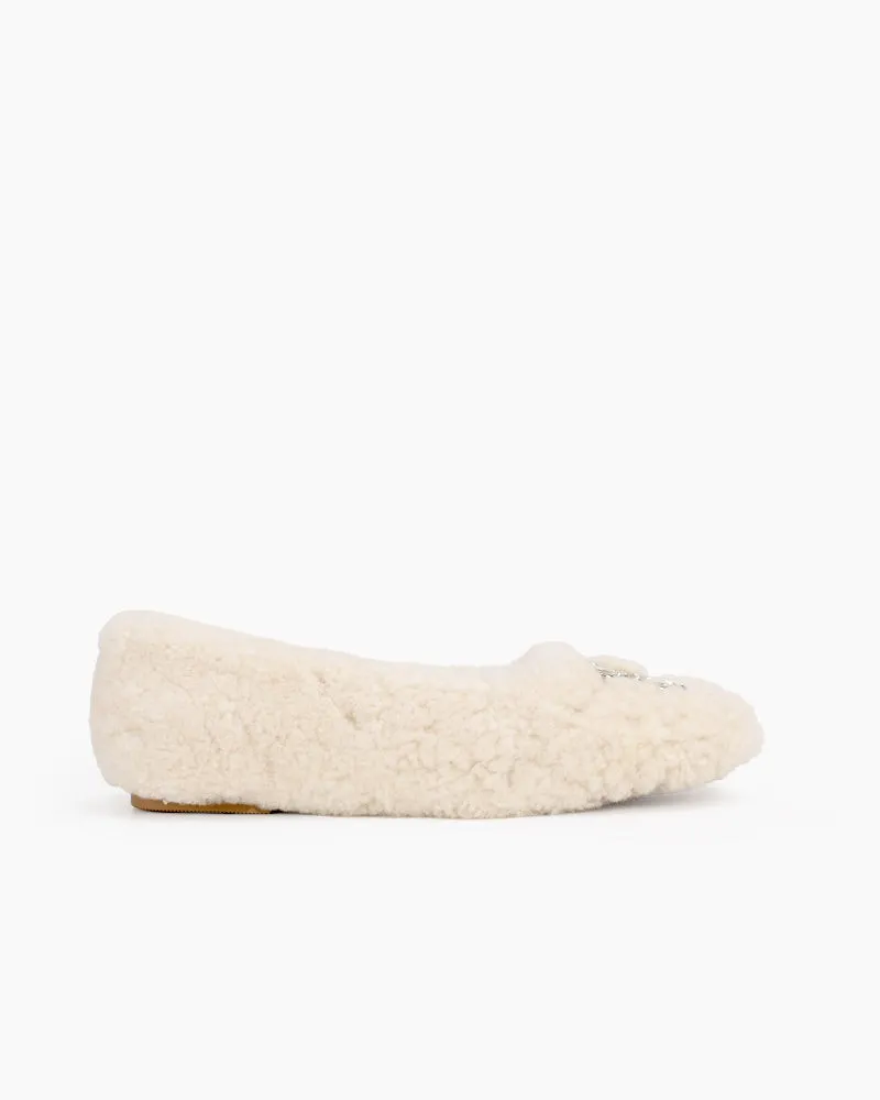 Rhinestone Square Buckle Fuzzy Slip On Slippers Loafers