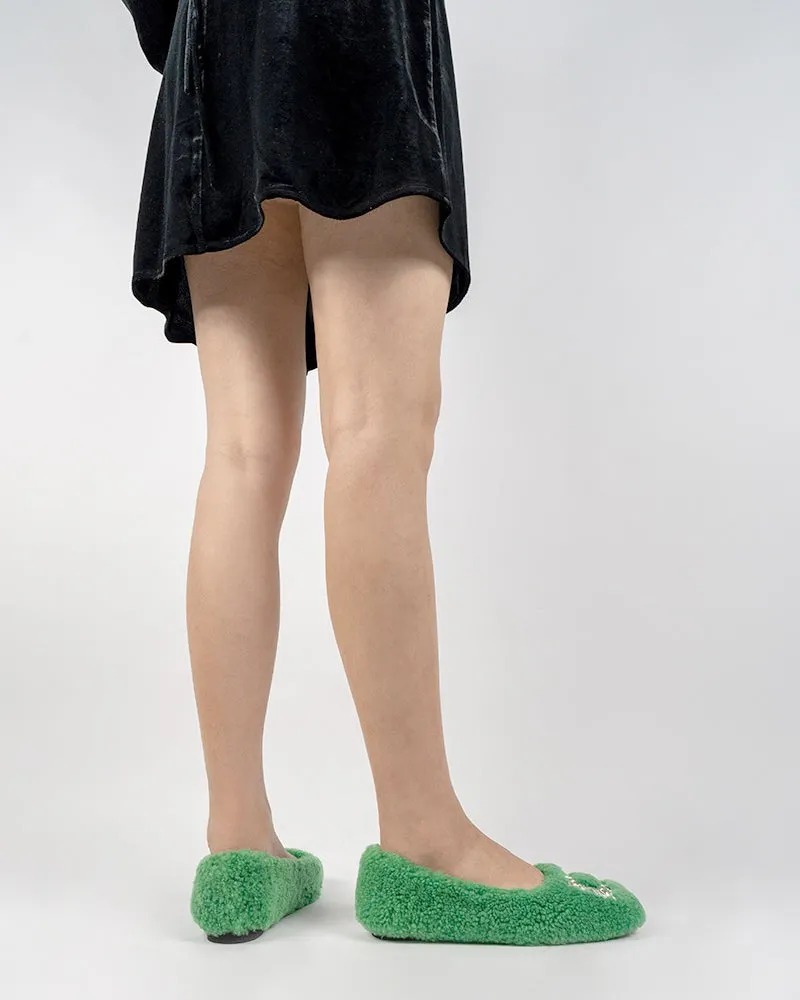 Rhinestone Square Buckle Fuzzy Slip On Slippers Loafers
