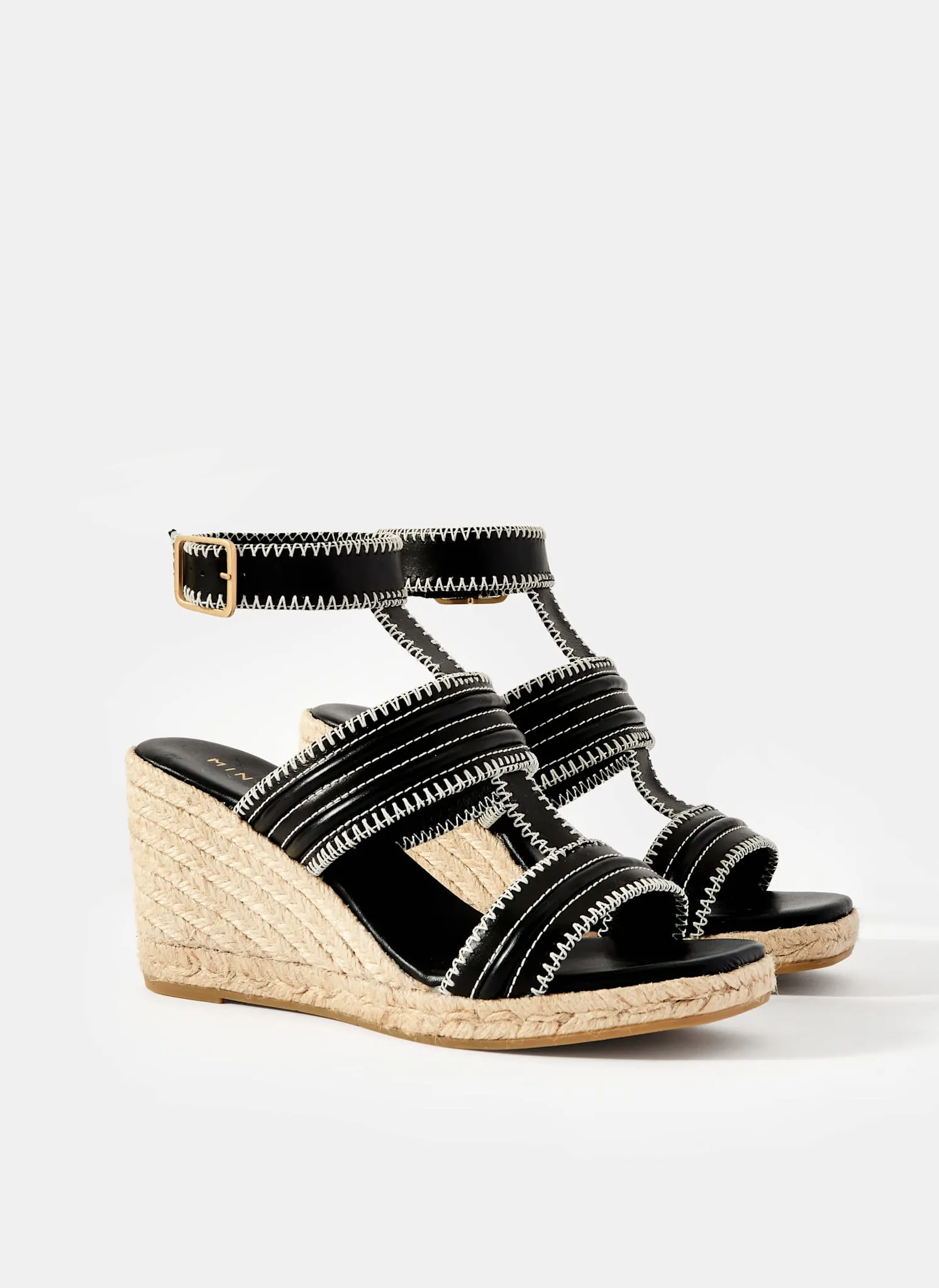 Ria Black Whipstitch Wedge Heels