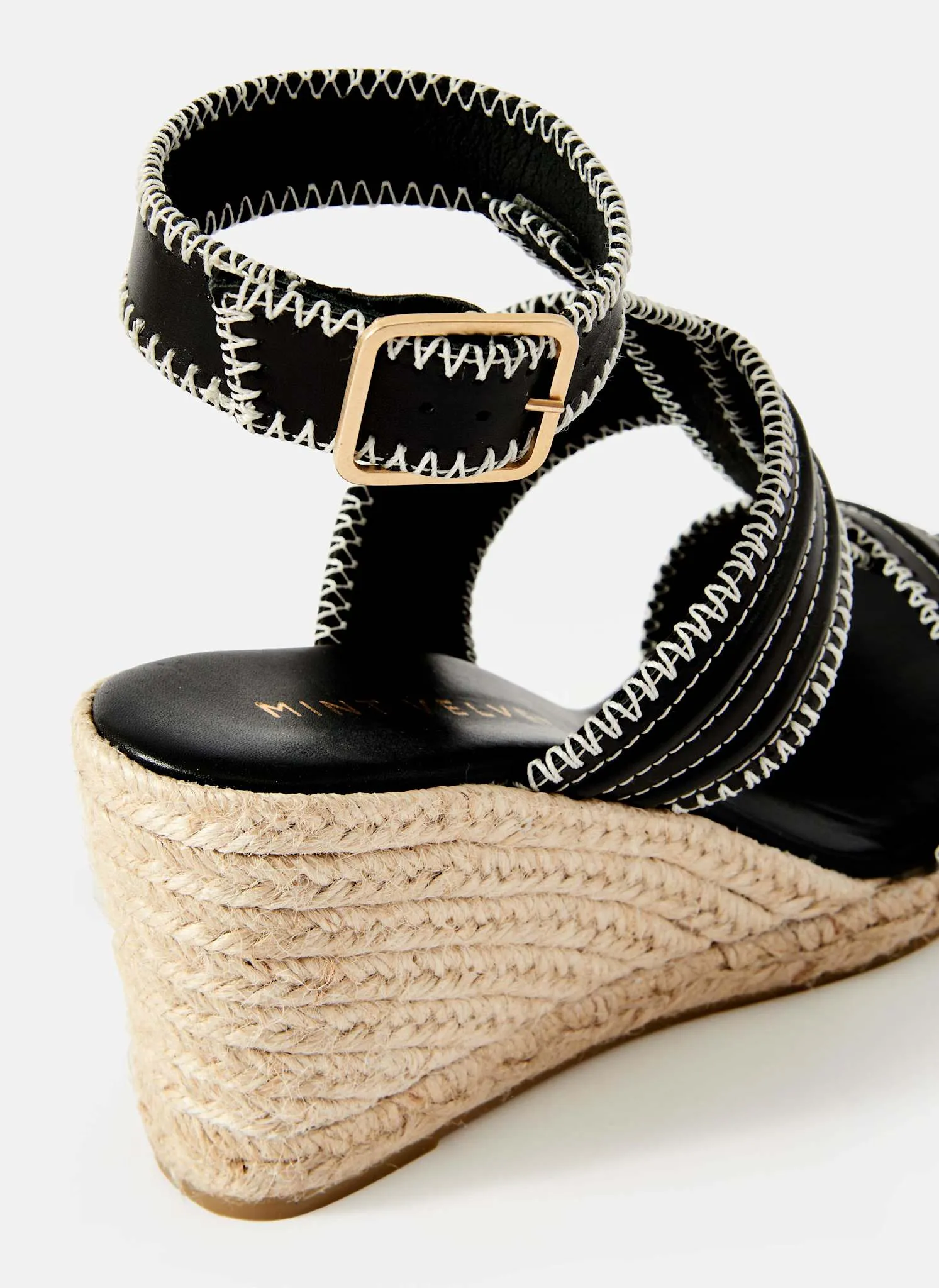 Ria Black Whipstitch Wedge Heels