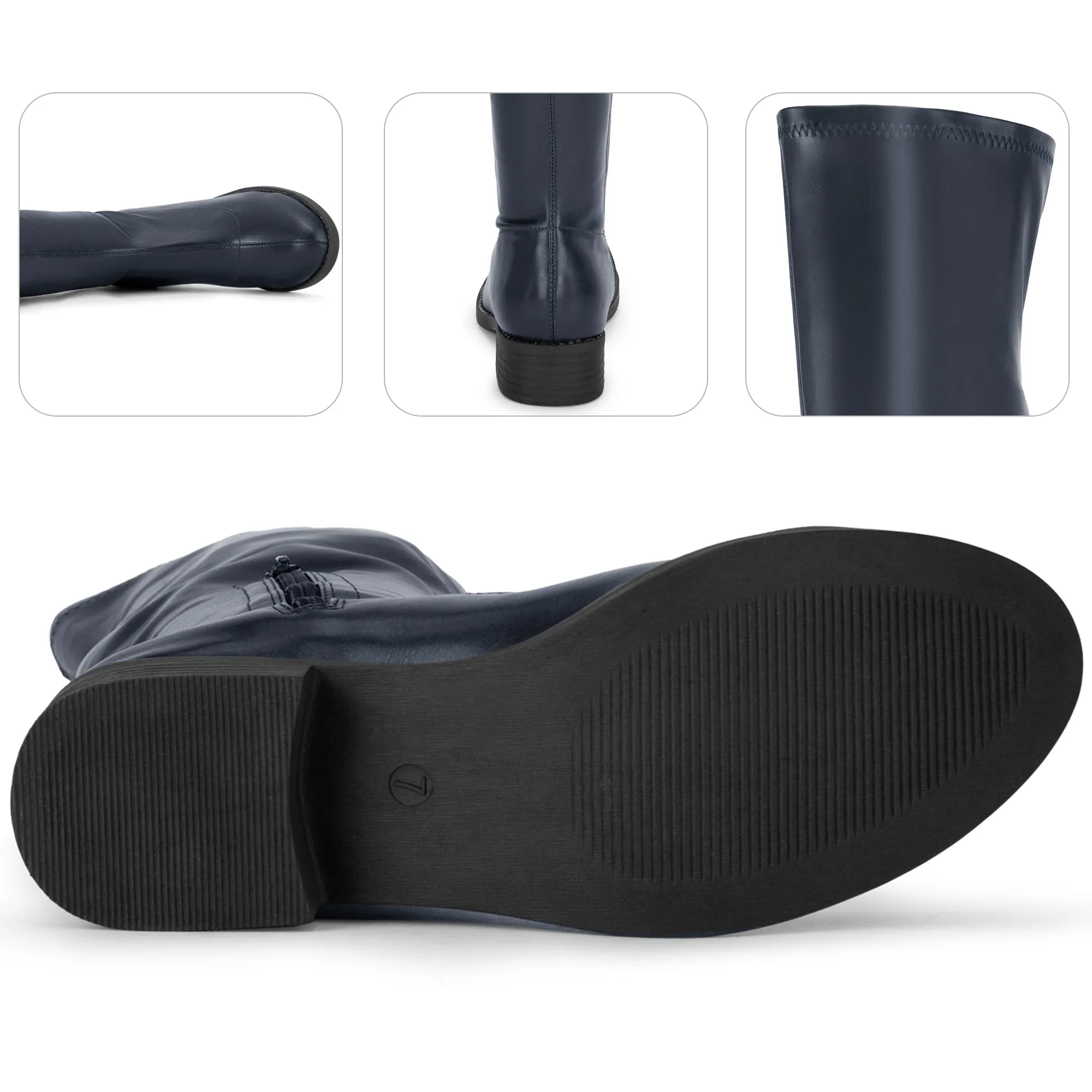Round Toe Low Block Heel Over the Knee High Boots for Women