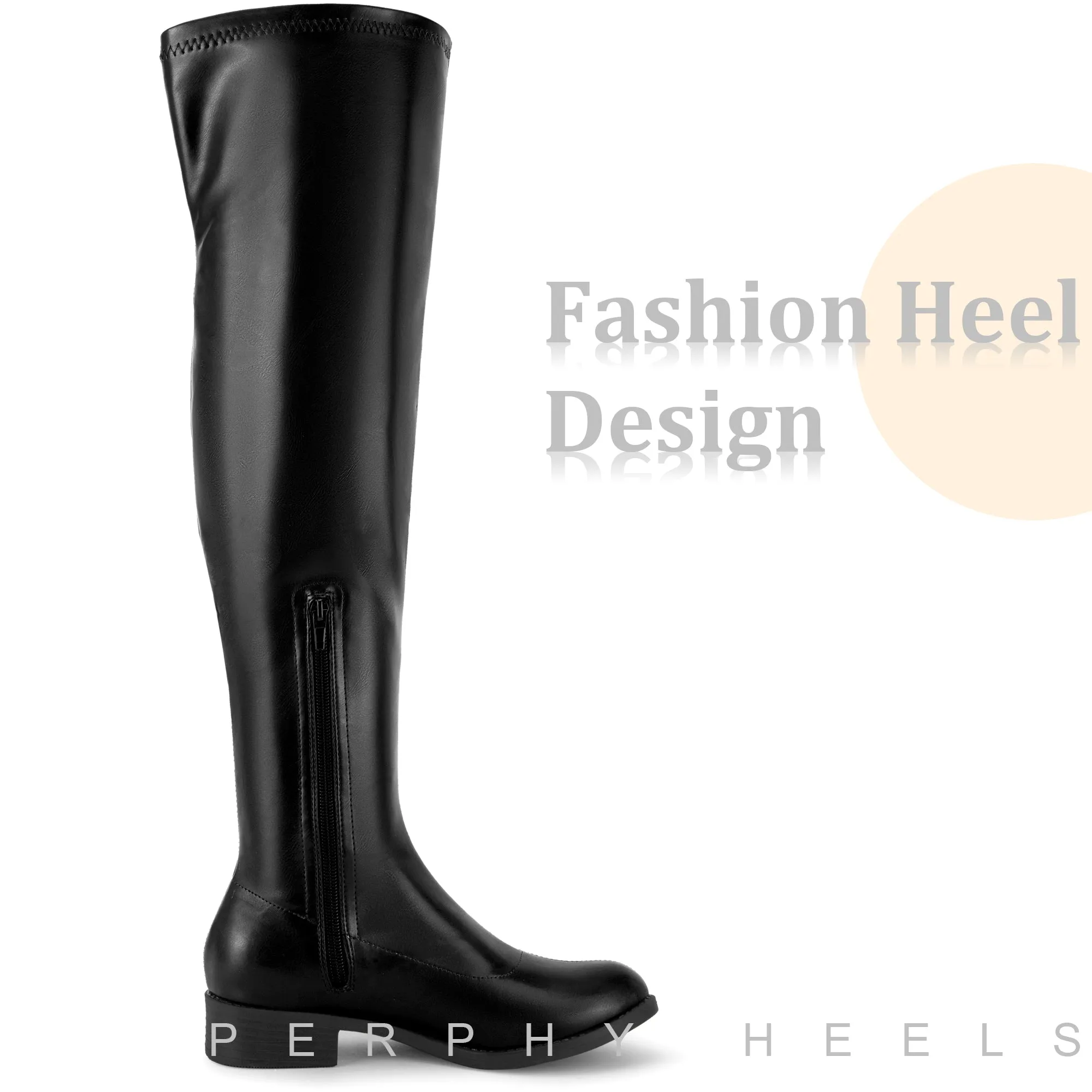 Round Toe Low Block Heel Over the Knee High Boots for Women
