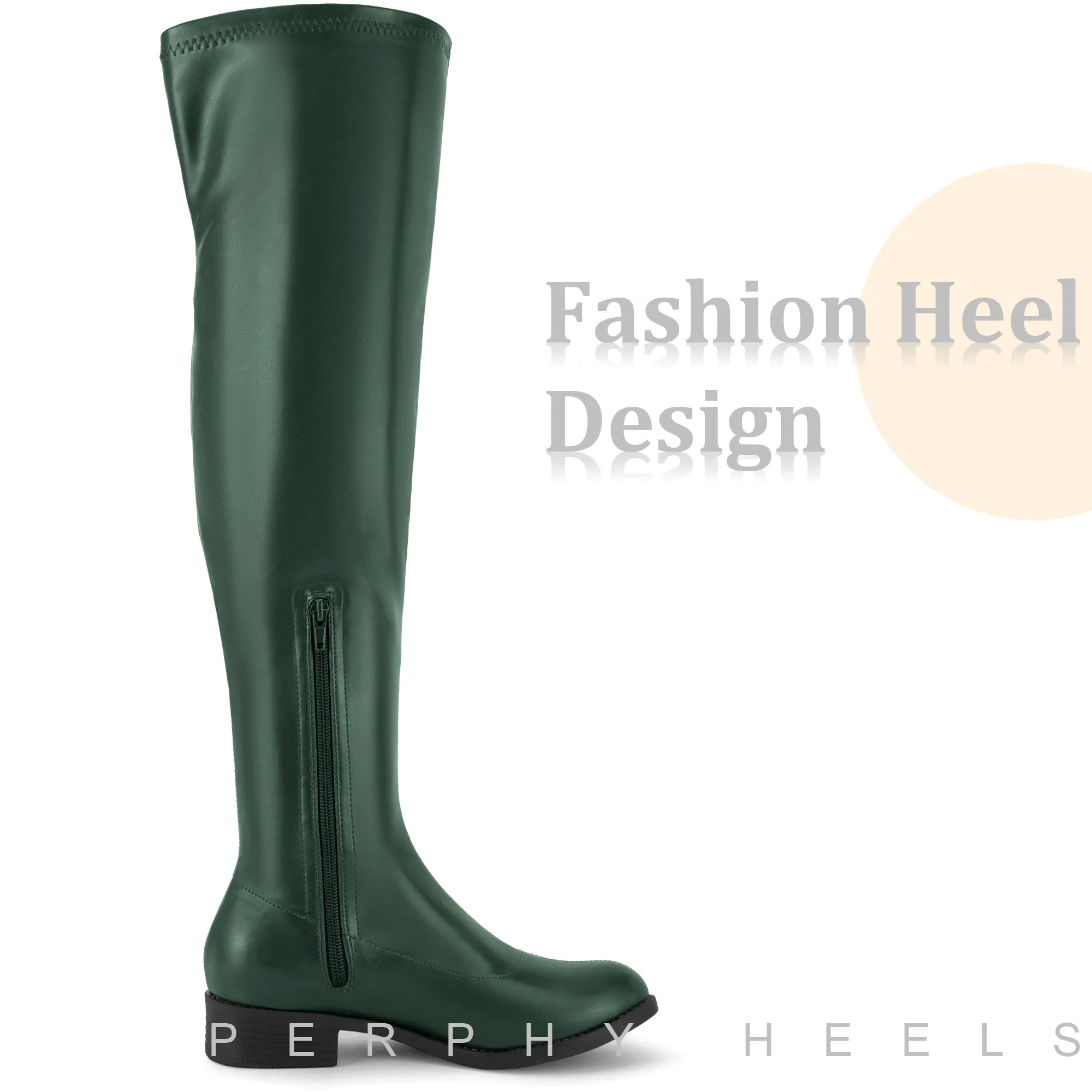 Round Toe Low Block Heel Over the Knee High Boots for Women