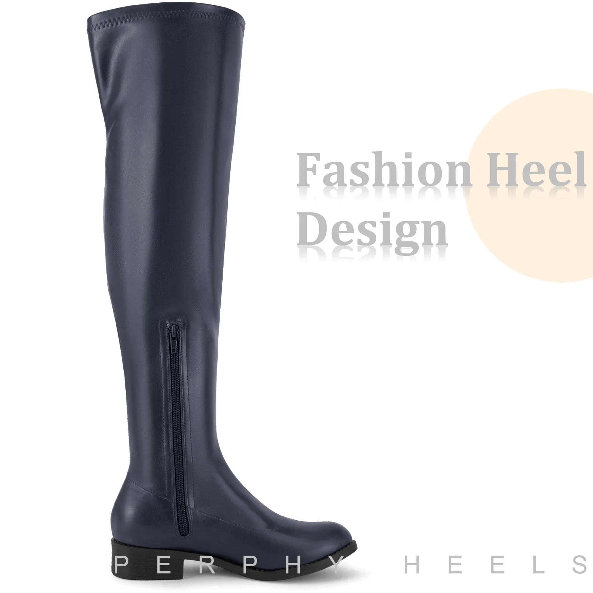 Round Toe Low Block Heel Over the Knee High Boots for Women