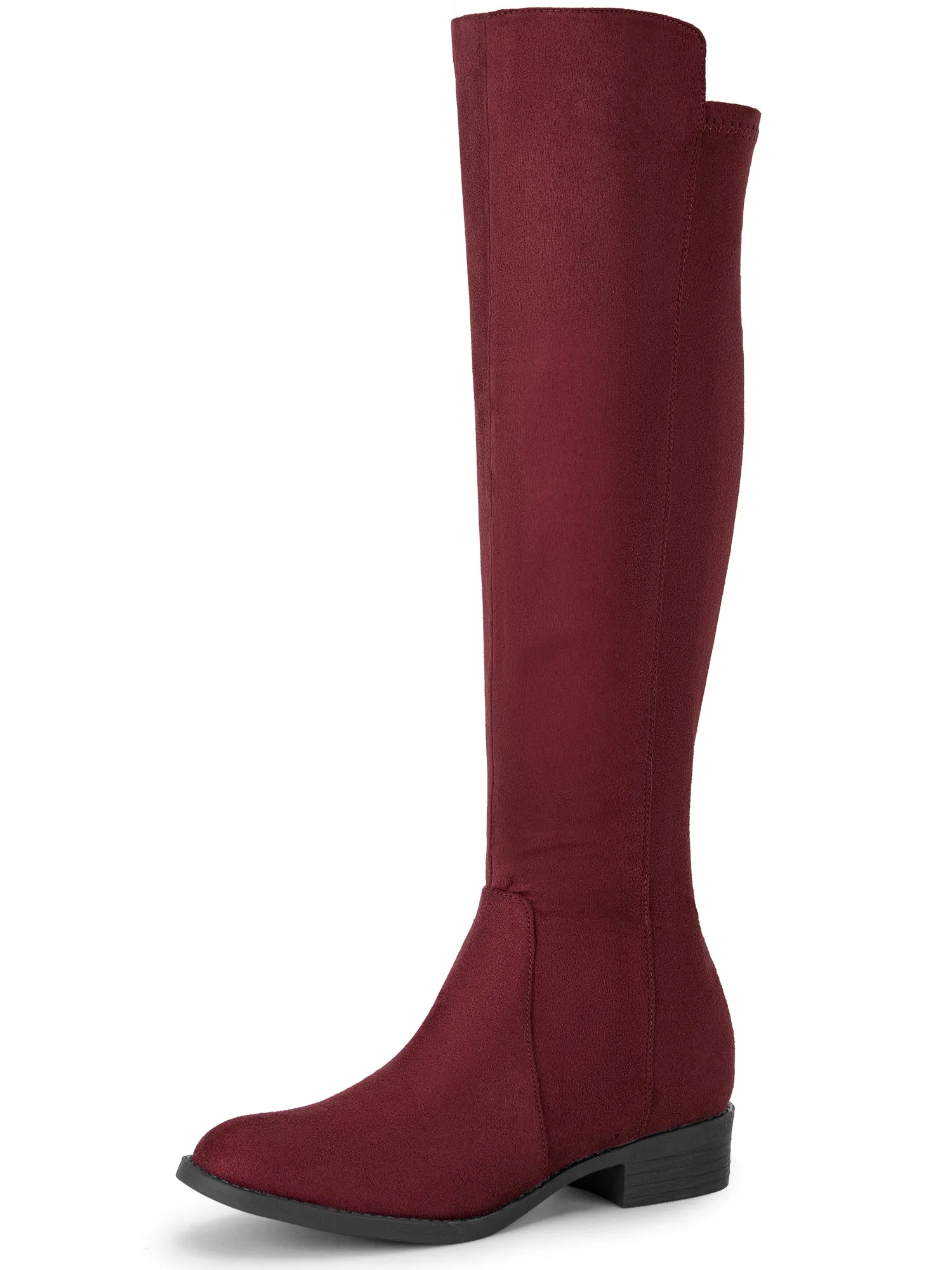 Round Toe Side Zip Chunky Heels Knee High Boots for Women