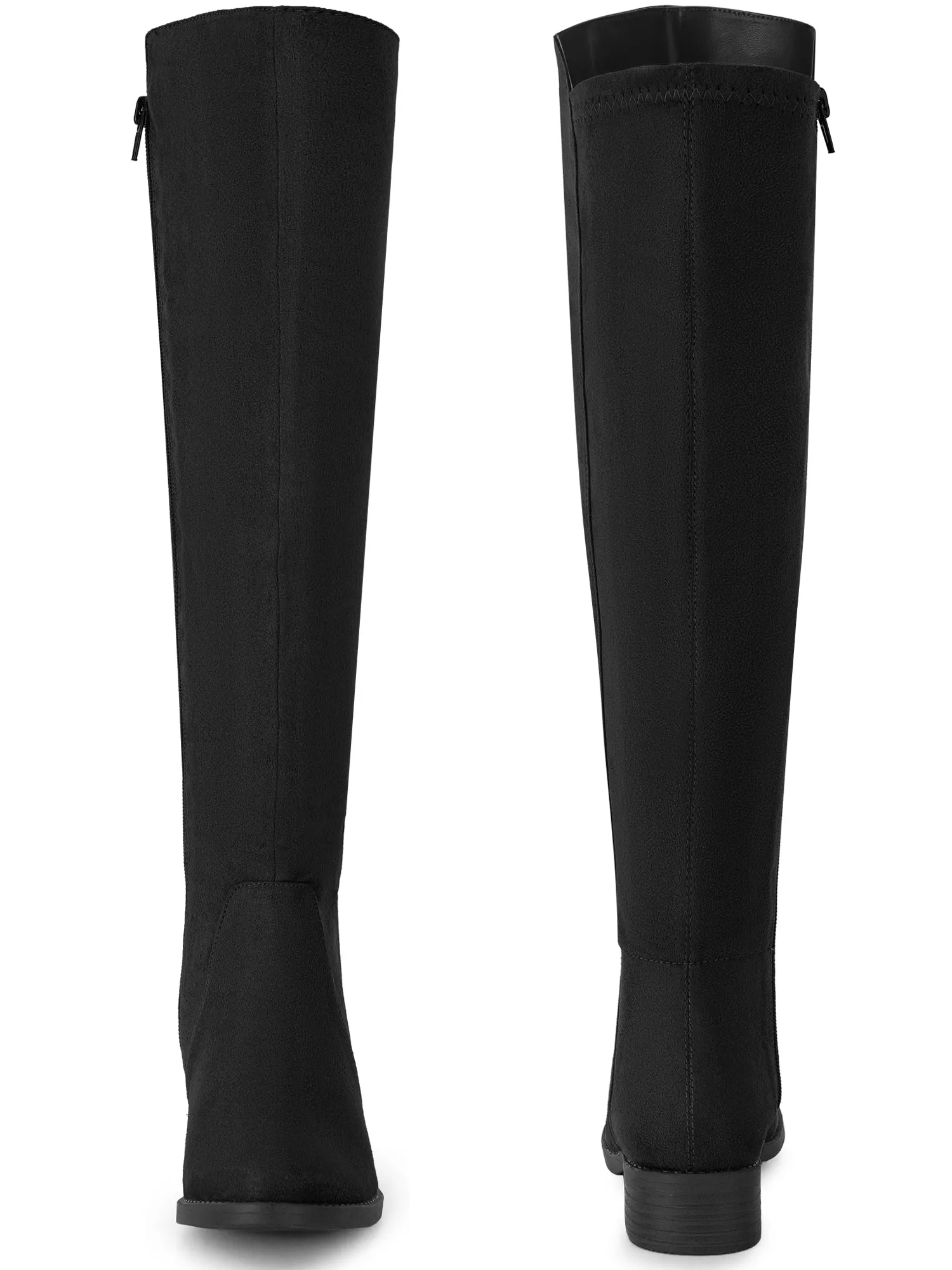 Round Toe Side Zip Chunky Heels Knee High Boots for Women