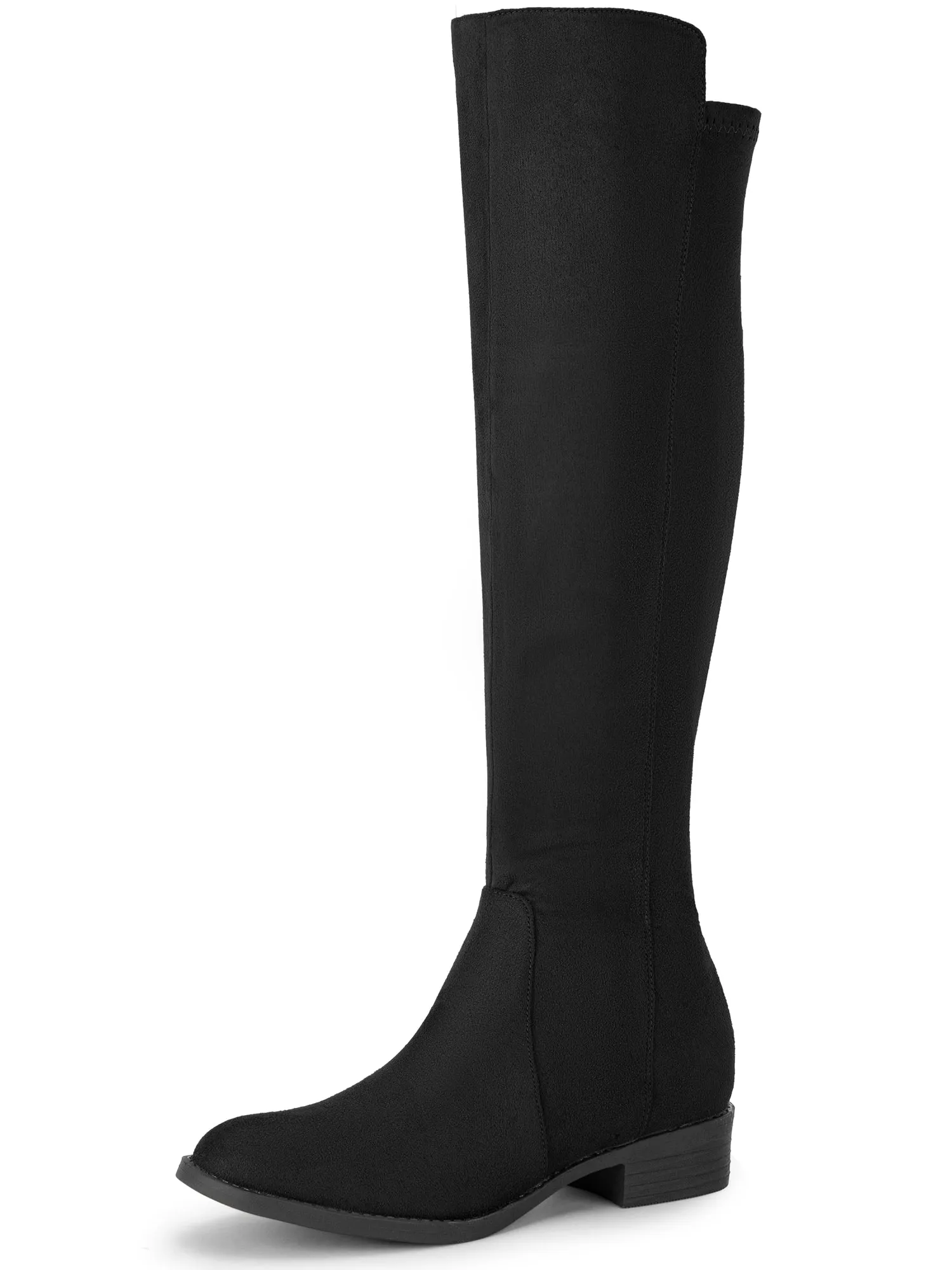 Round Toe Side Zip Chunky Heels Knee High Boots for Women