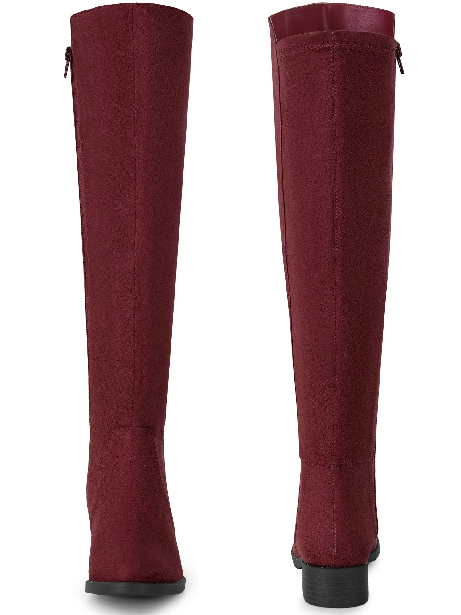 Round Toe Side Zip Chunky Heels Knee High Boots for Women