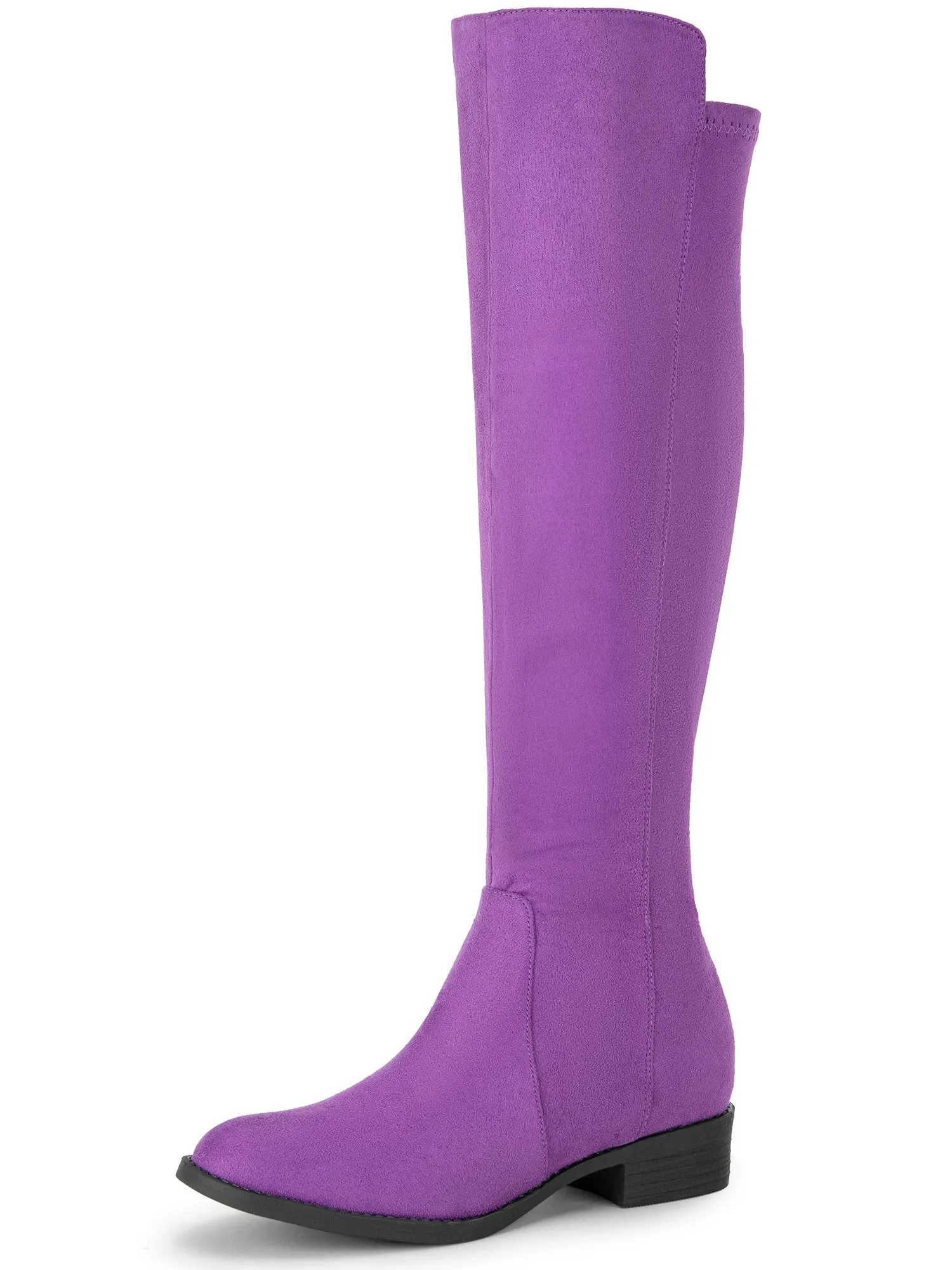 Round Toe Side Zip Chunky Heels Knee High Boots for Women
