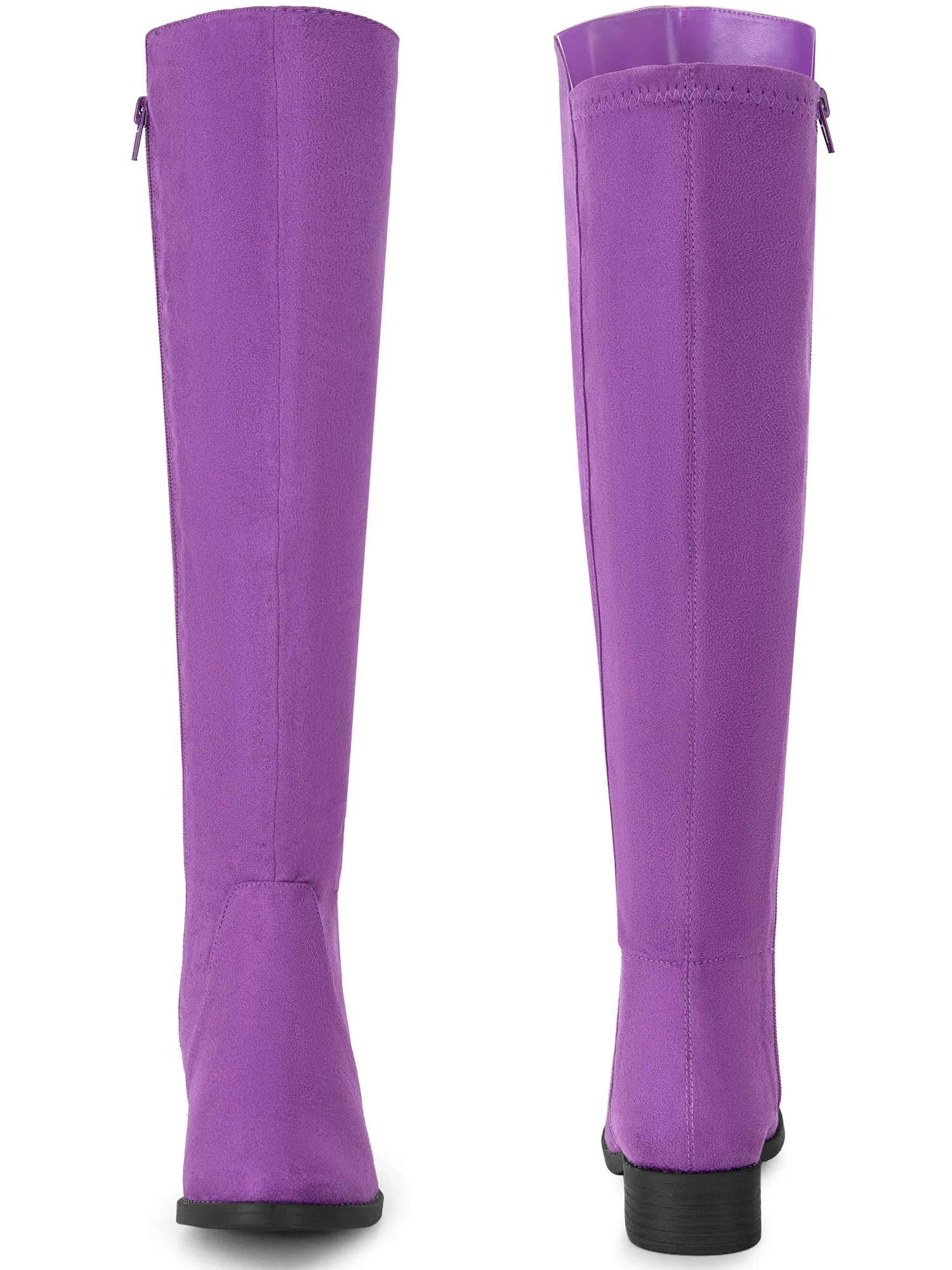 Round Toe Side Zip Chunky Heels Knee High Boots for Women