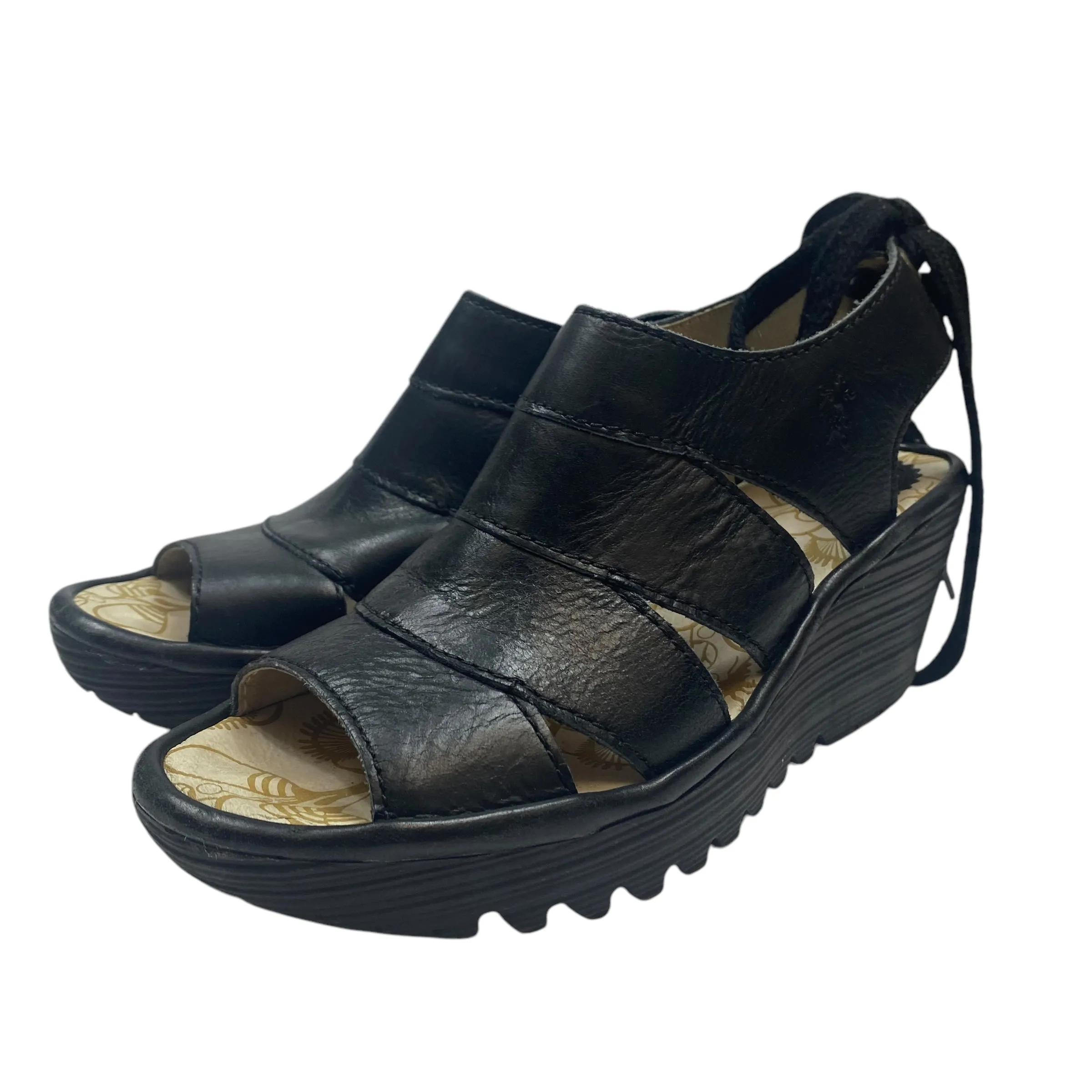 Sandals Heels Wedge By Fly London In Black, Size: 7.5