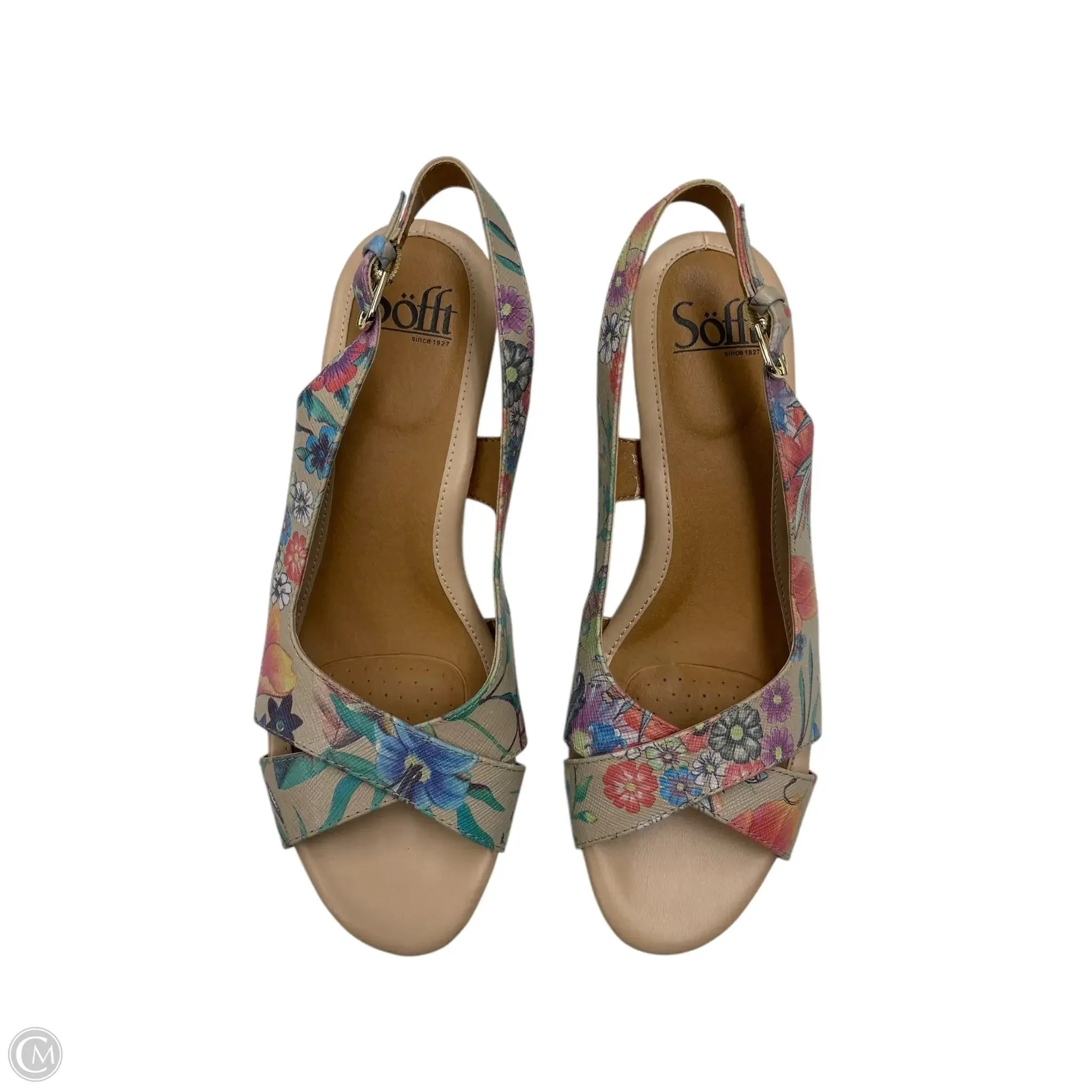 Sandals Heels Wedge By Sofft In Floral Print, Size: 8