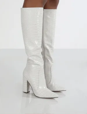 Scarlet Grey Croc Knee High Boots