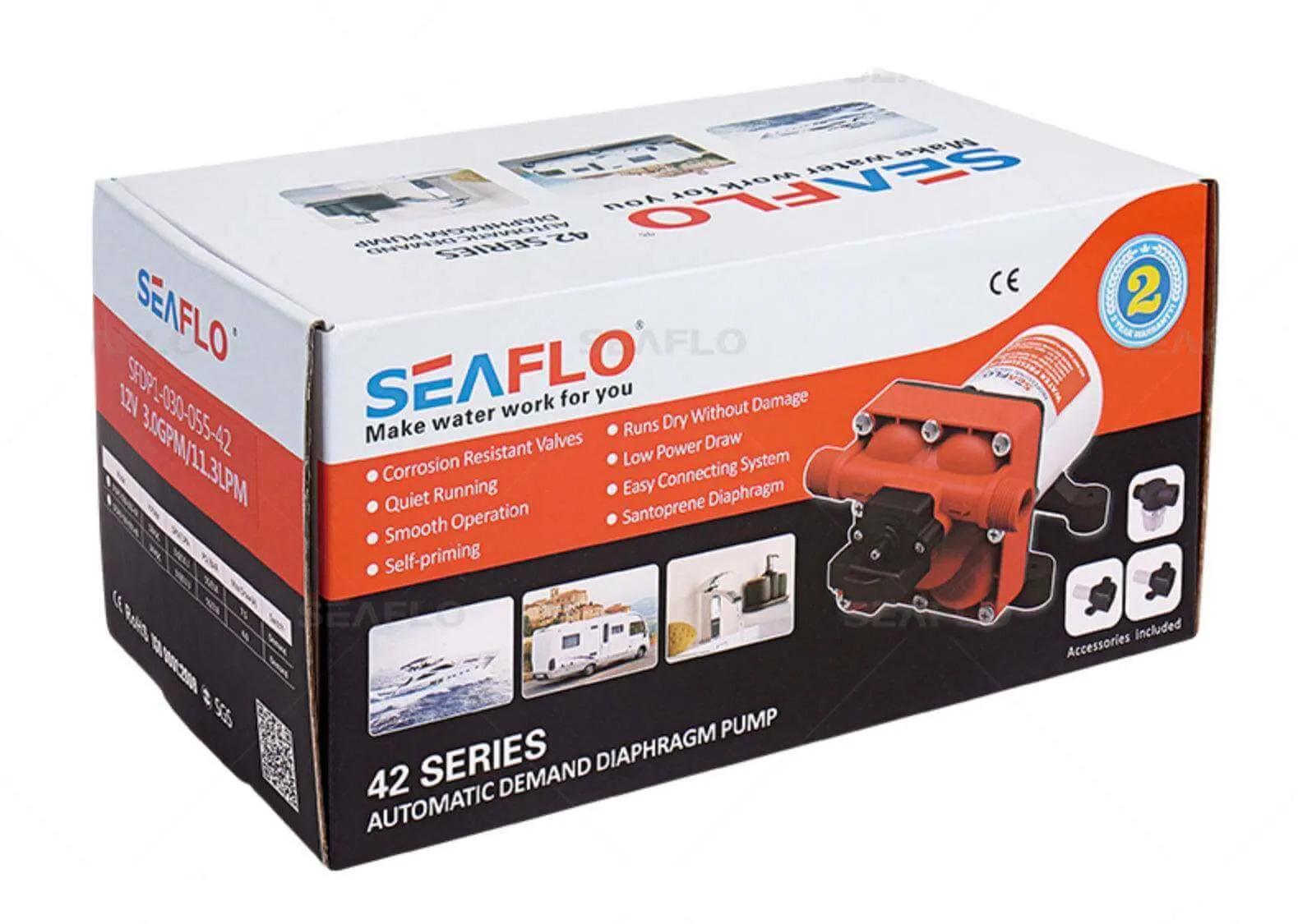 SEAFLO 3GPM 24V Diaphragm Pump 55PSI - 42 Series