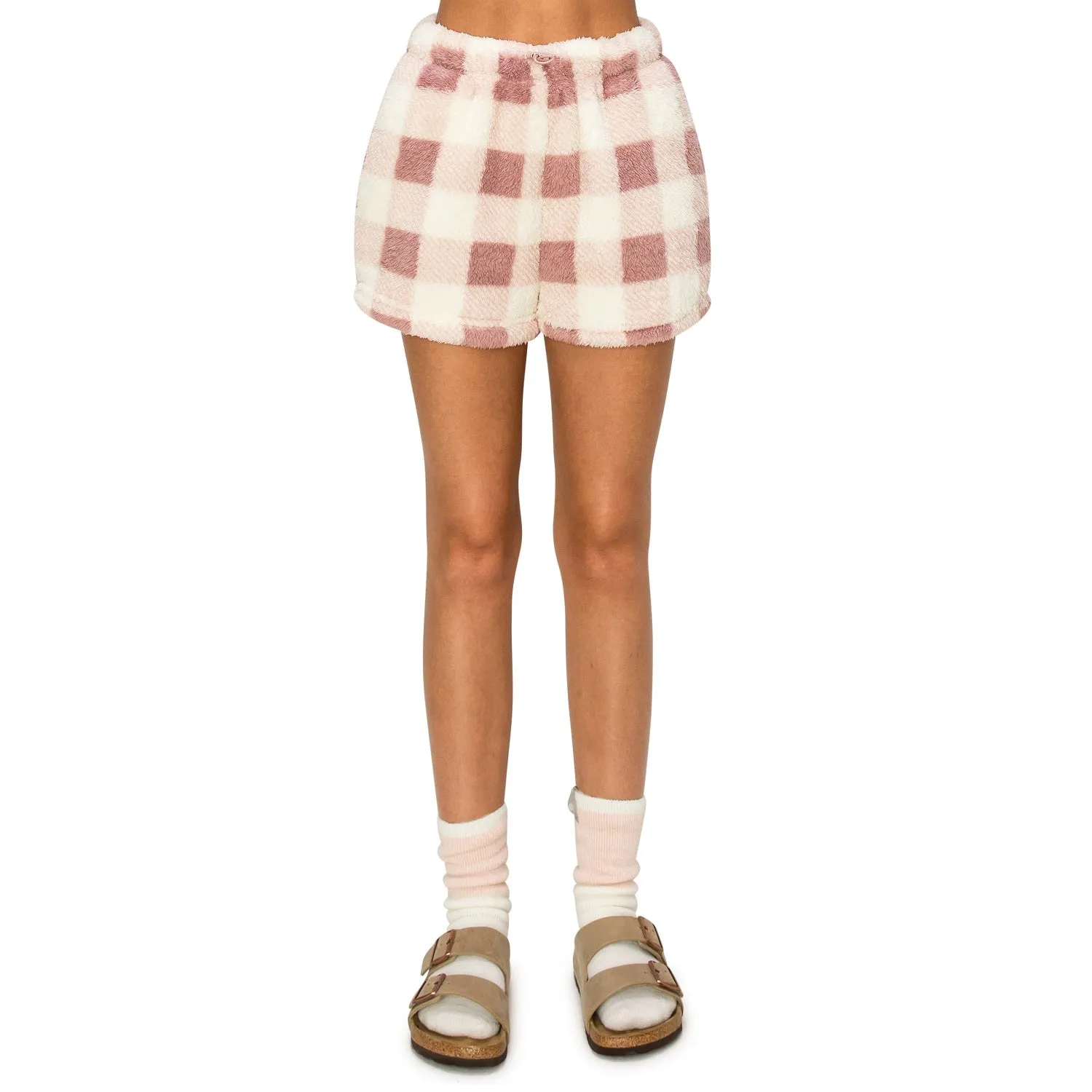 Sherpa Fleece Plaid Sweatshorts - Mauve Buff