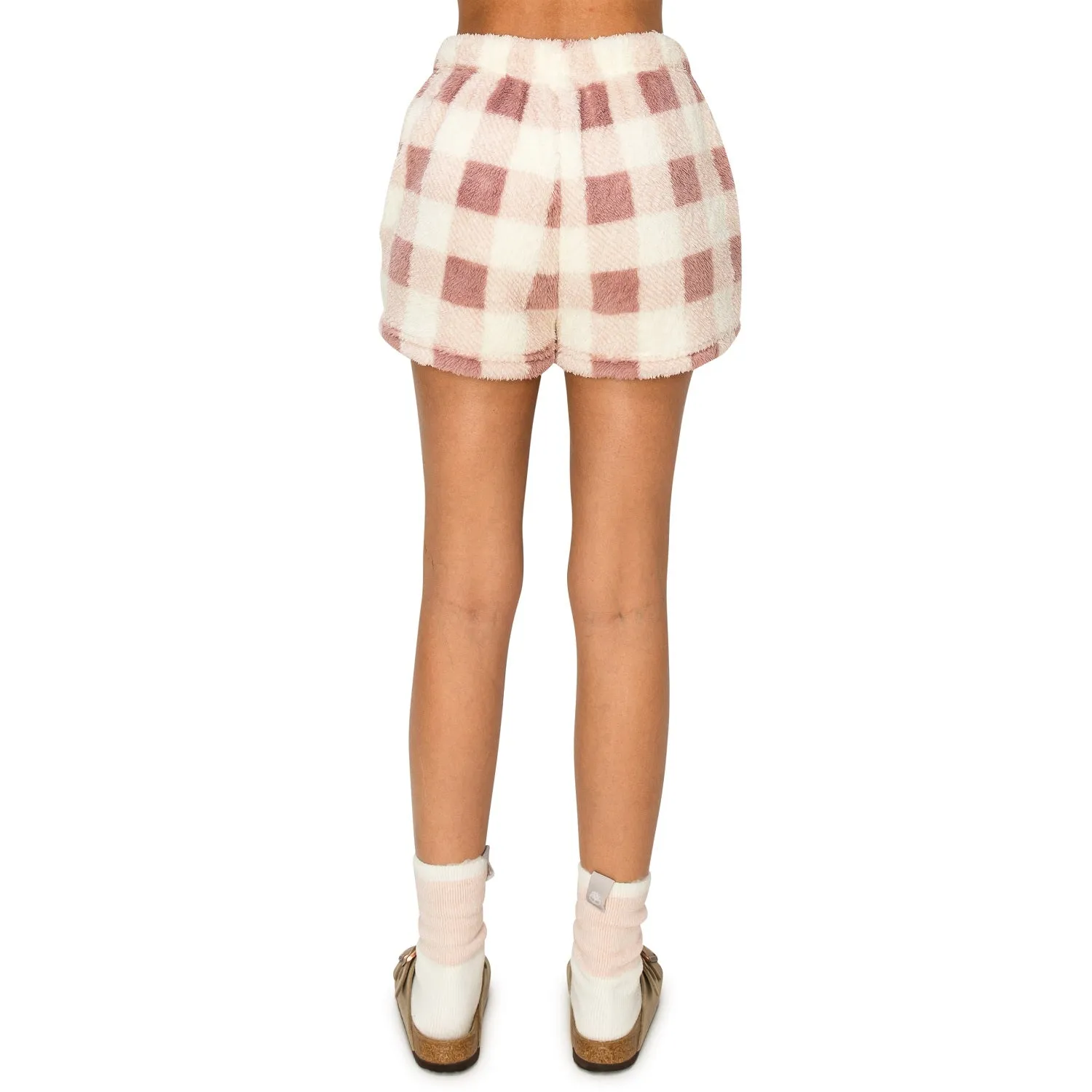 Sherpa Fleece Plaid Sweatshorts - Mauve Buff