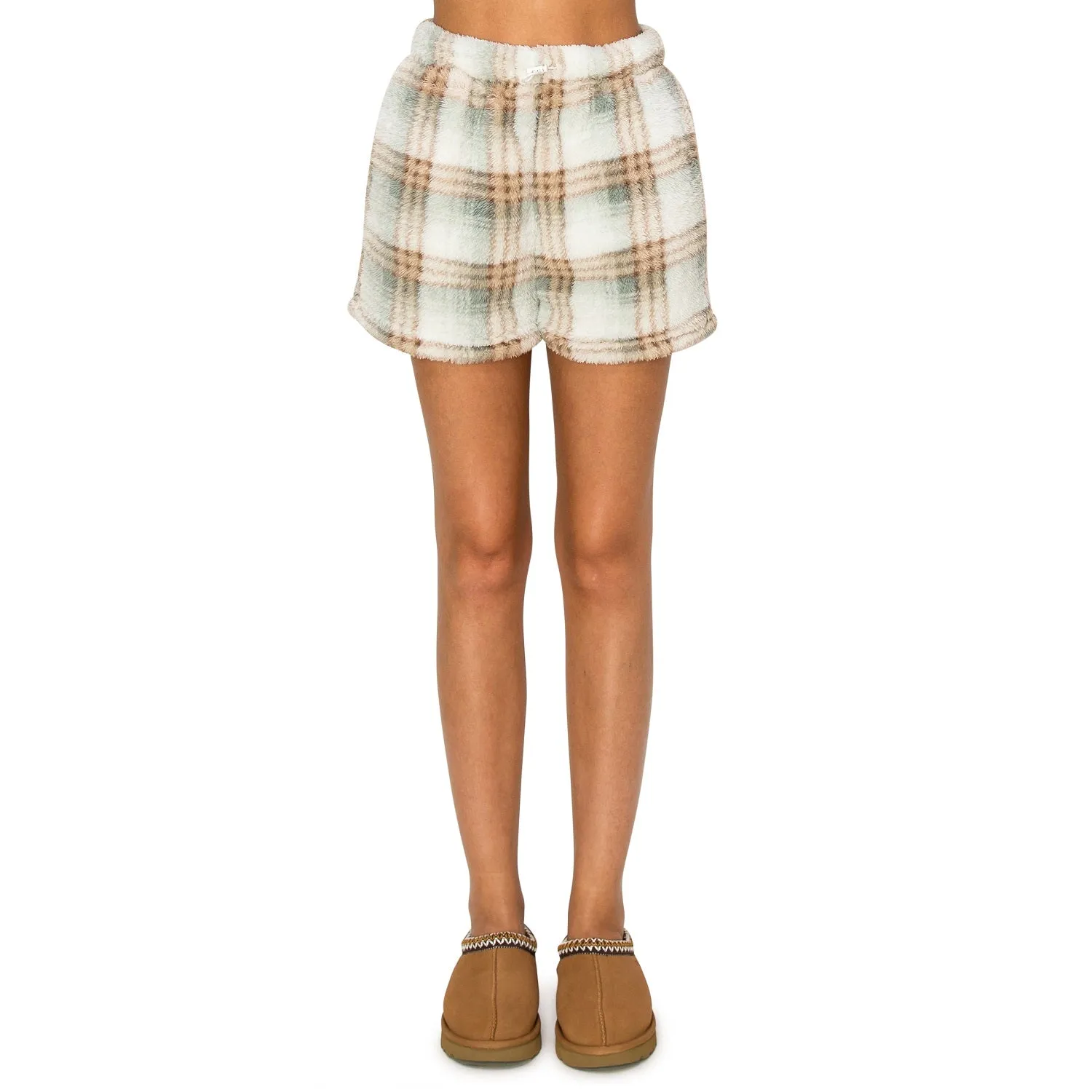 Sherpa Fleece Plaid Sweatshorts - Sage/Neutral